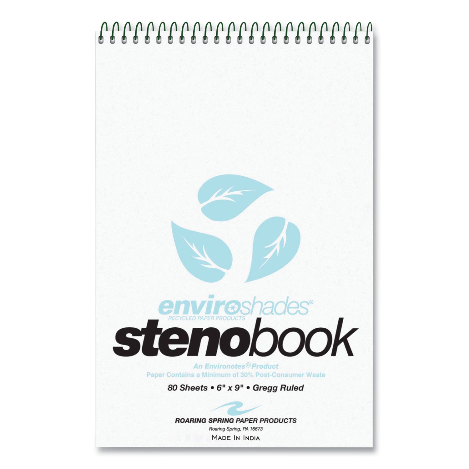 Roaring Spring® EnviroShades Steno Pad, Gregg Rule, White Cover, 80 Blue 6 x 9 Sheets, 24 Pads/Carton