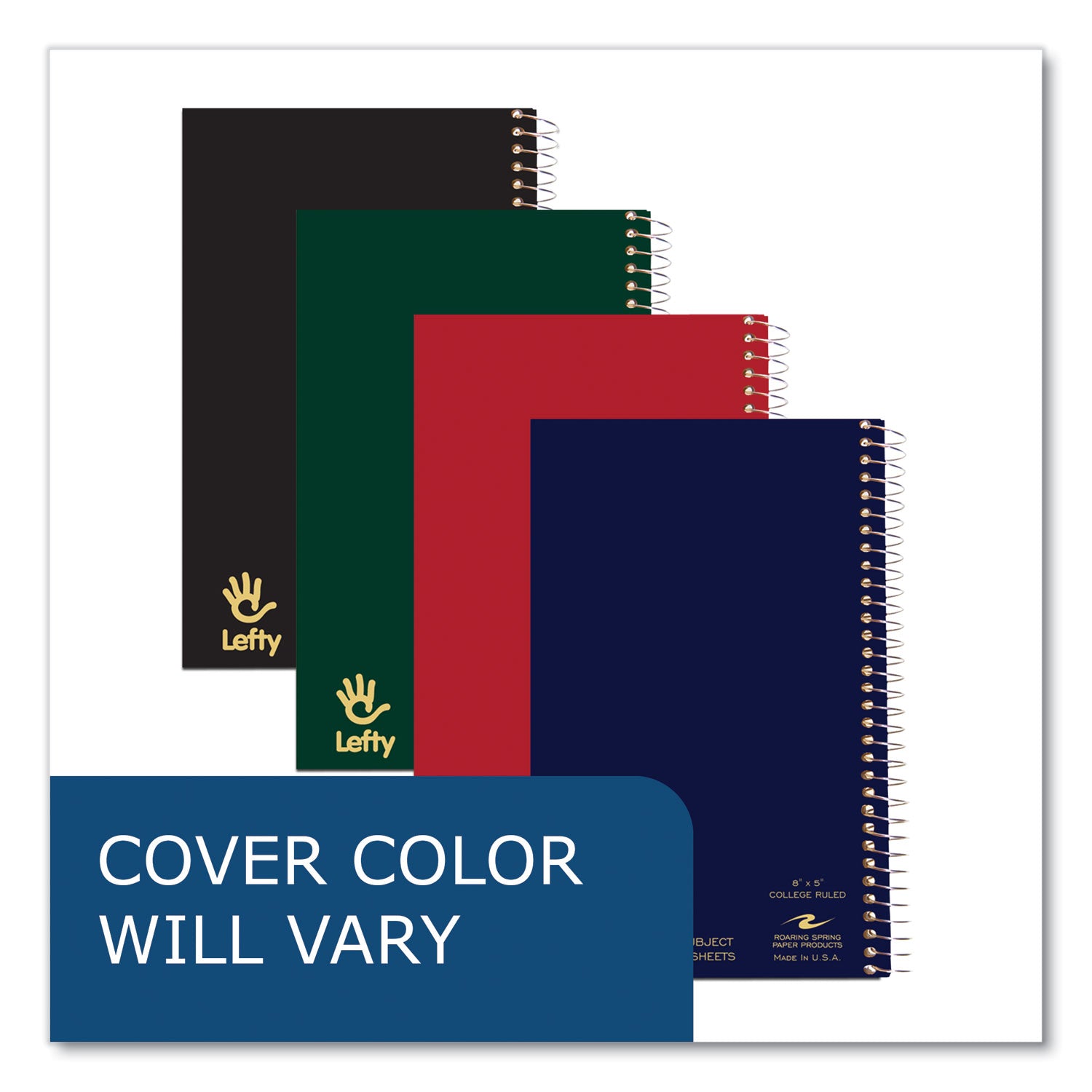 Roaring Spring® Lefty Notebook, 1-Subject, Medium/College Rule, Randomly Assorted Cover Color, (80) 8 x 5 Sheet, 24/Carton