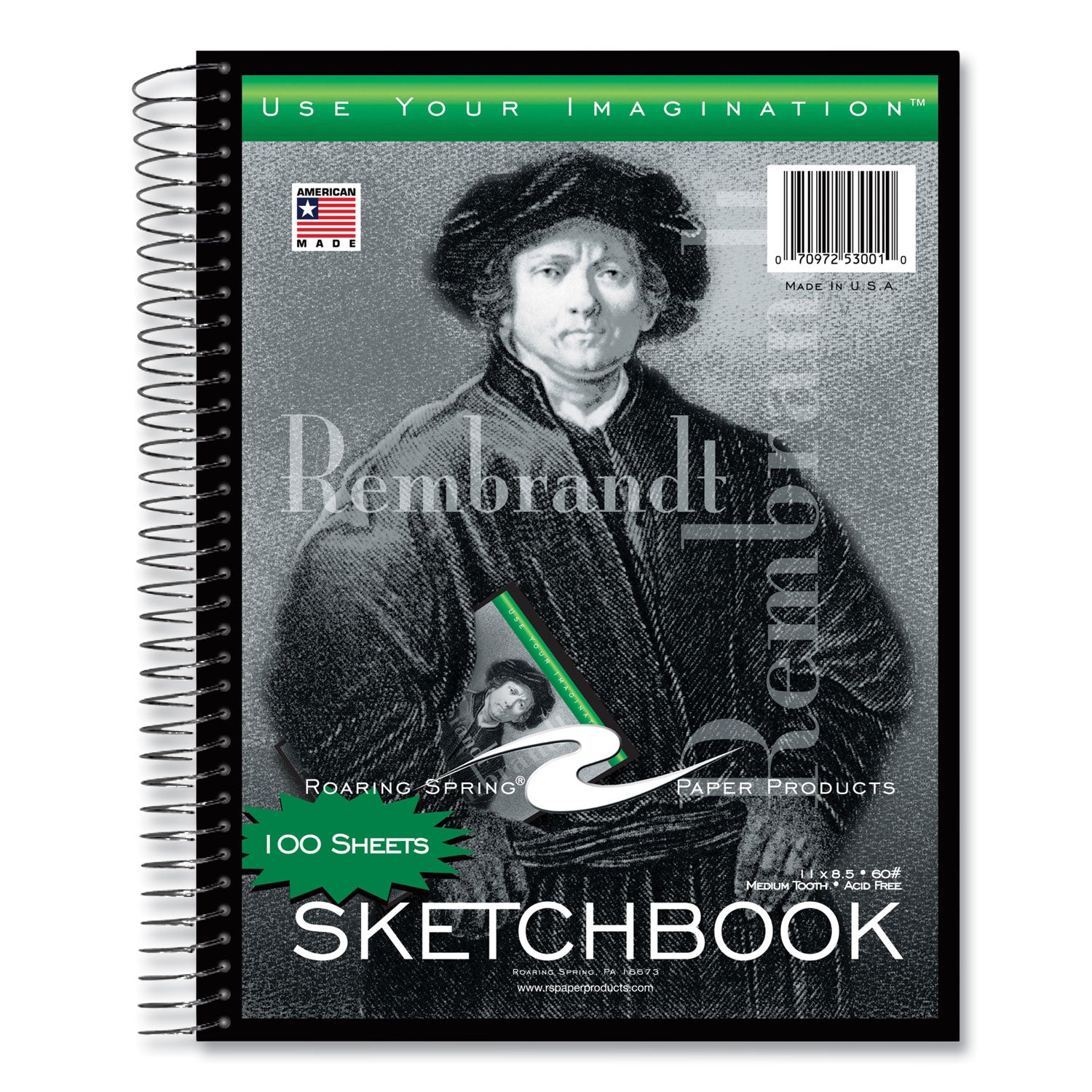 Roaring Spring® Sketch Book, 60-lb Drawing Paper Stock, Rembrandt Photography Cover, (100) 11 x 8.5 Sheets, 12/Carton