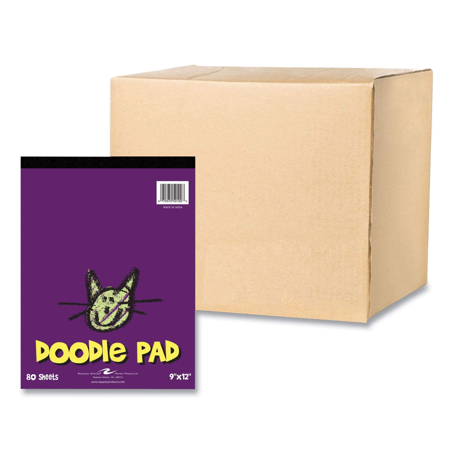 Roaring Spring® Kids Doodle Pad, 80 White 9 x 12 Sheets, 12/Carton