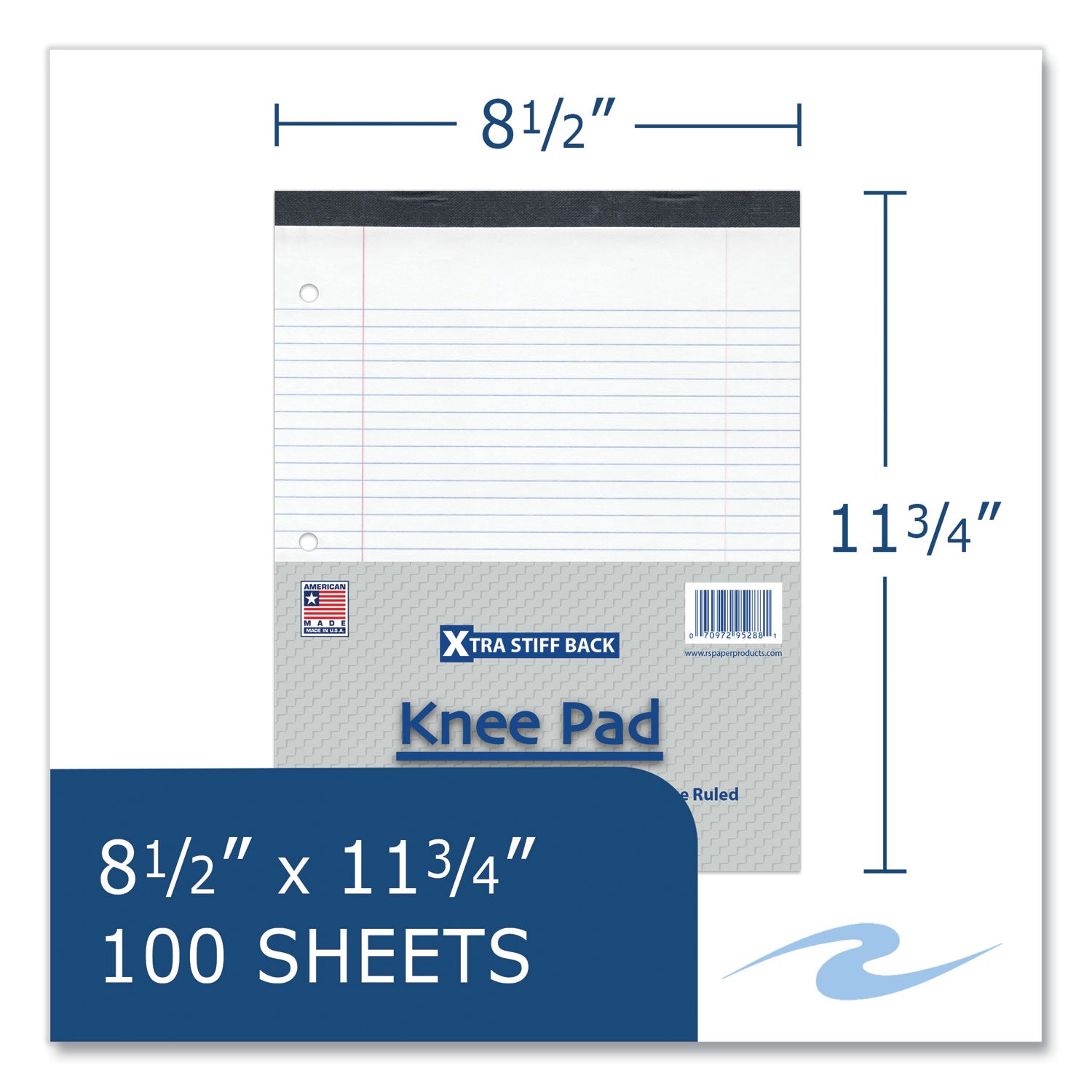 Roaring Spring® Stiff-Back Pad, Medium/College Rule, 100 White 8.5 x 11 Sheets, 36/Carton