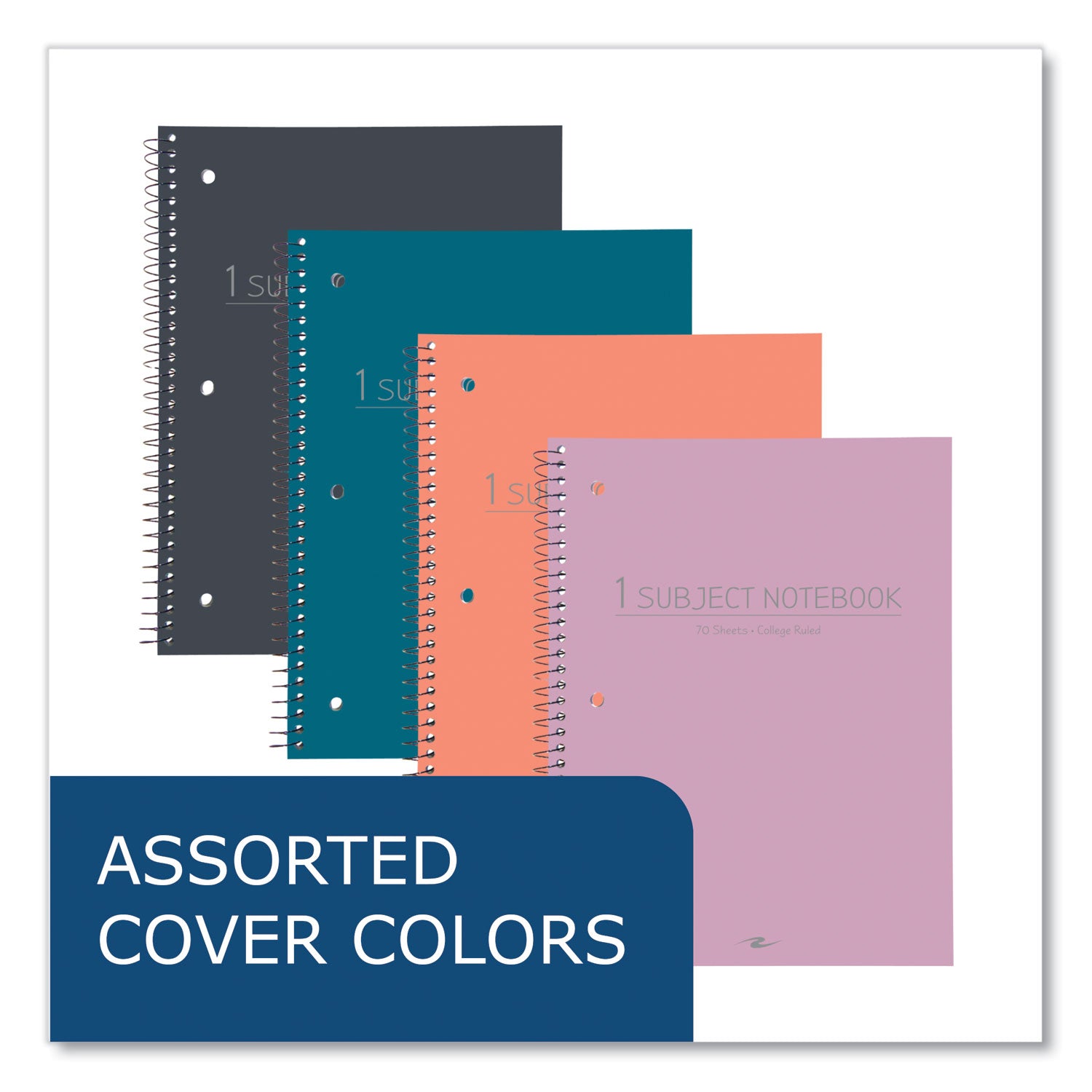 Roaring Spring® Subject Wirebound Promo Notebook, 1-Subject, Med/College Rule, Assorted Cover, (70) 10.5 x 8 Sheets, 24/Carton