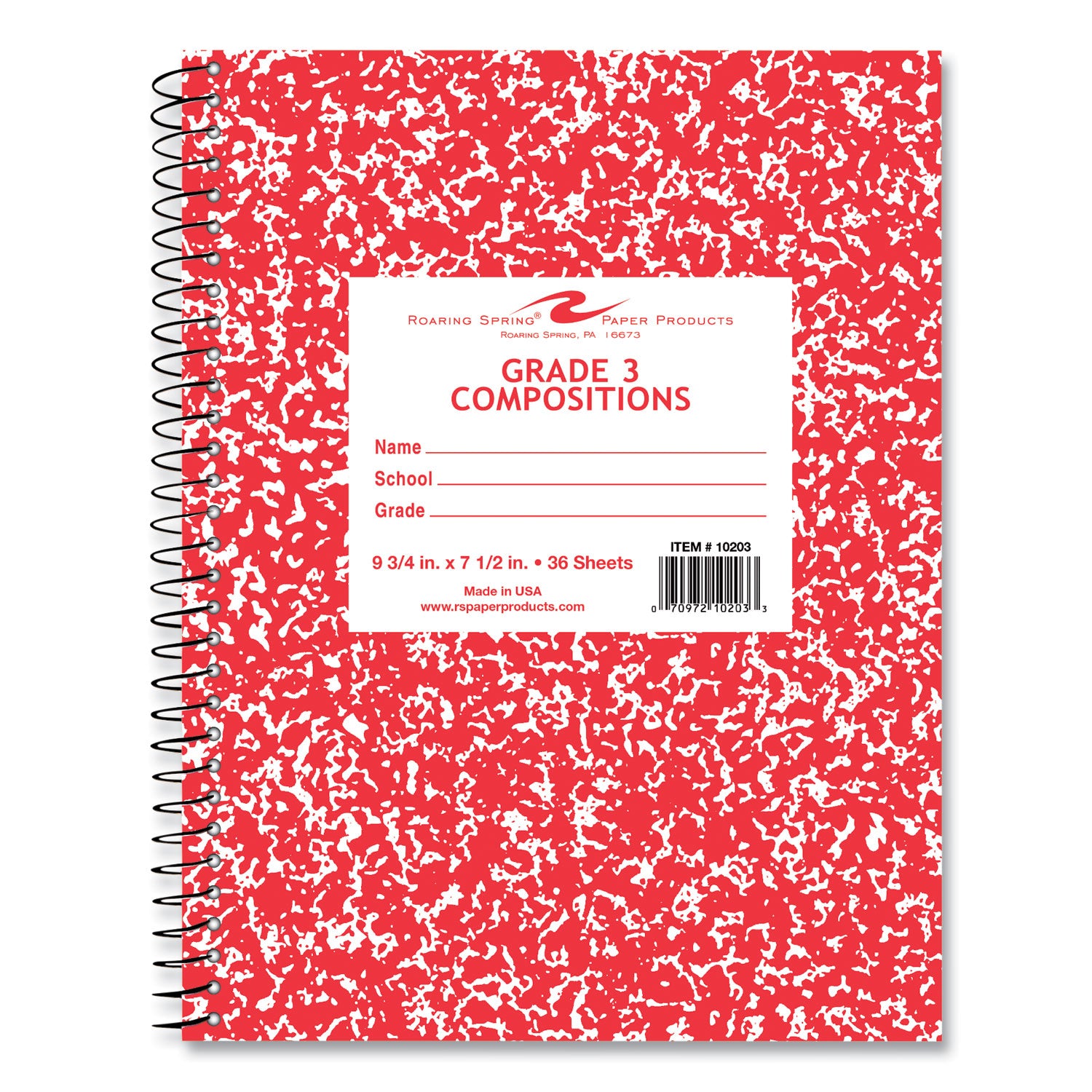 Roaring Spring® Wirebound Composition Book, 1 Sub, Grade 1 Manuscript Format, Red Cover, (36) 9.75 x 7.5 Sheets, 48/Carton