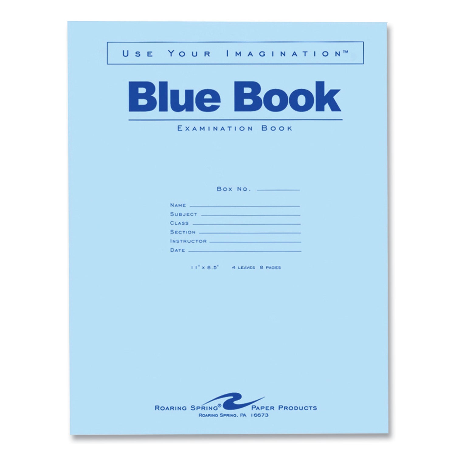 Roaring Spring® Examination Blue Book, Wide/Legal Rule, Blue Cover, (4) 8.5 x 11 Sheets, 600/Carton