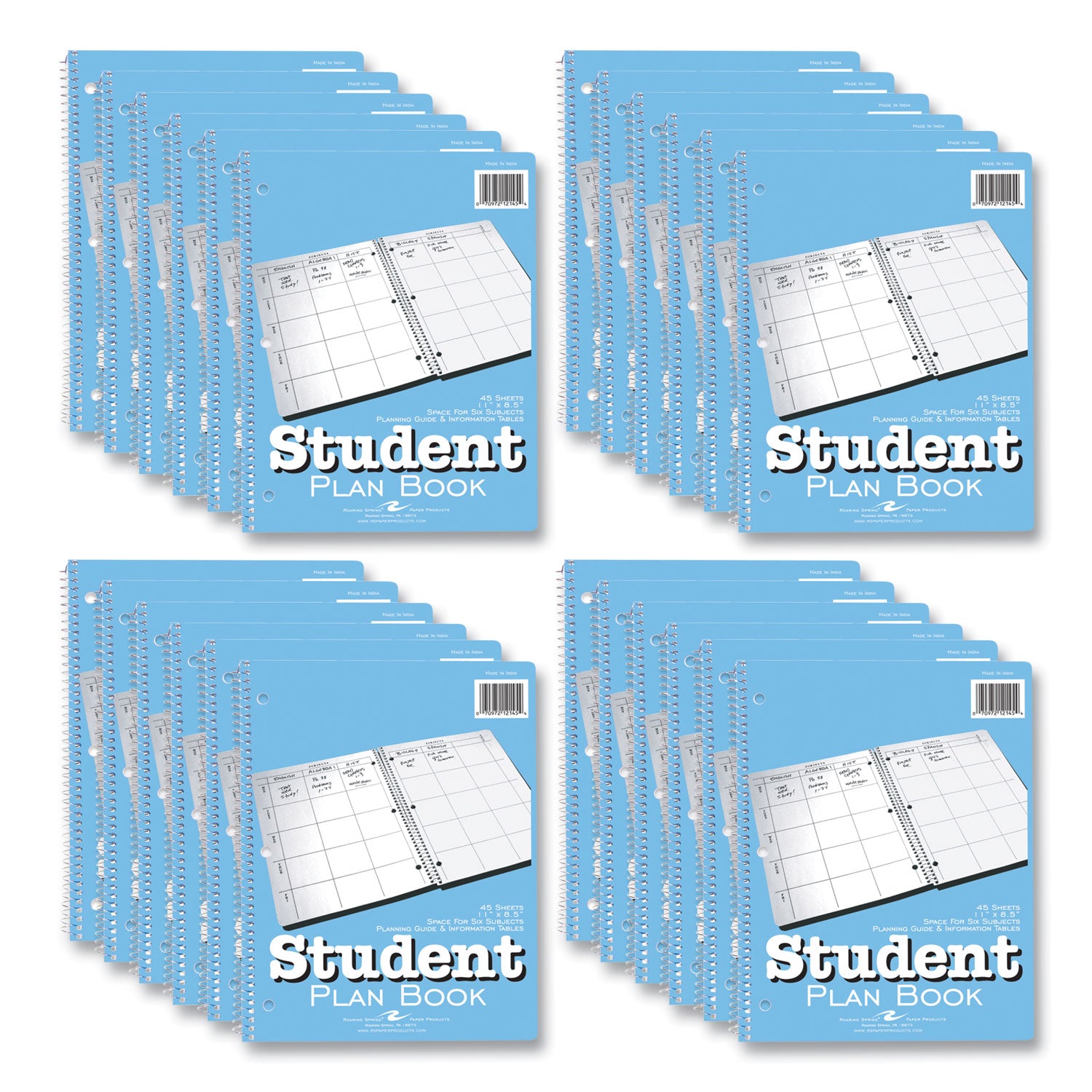 Student Plan Book, Undated, Light Blue Cover, (45) 11 x 8.5 Sheets, 24/Carton