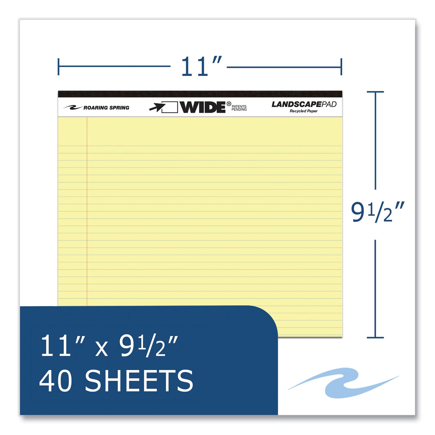 Roaring Spring® WIDE Landscape Format Writing Pad, Medium/College Rule, 40 Canary 11 x 9.5 Sheets, 18/Carton