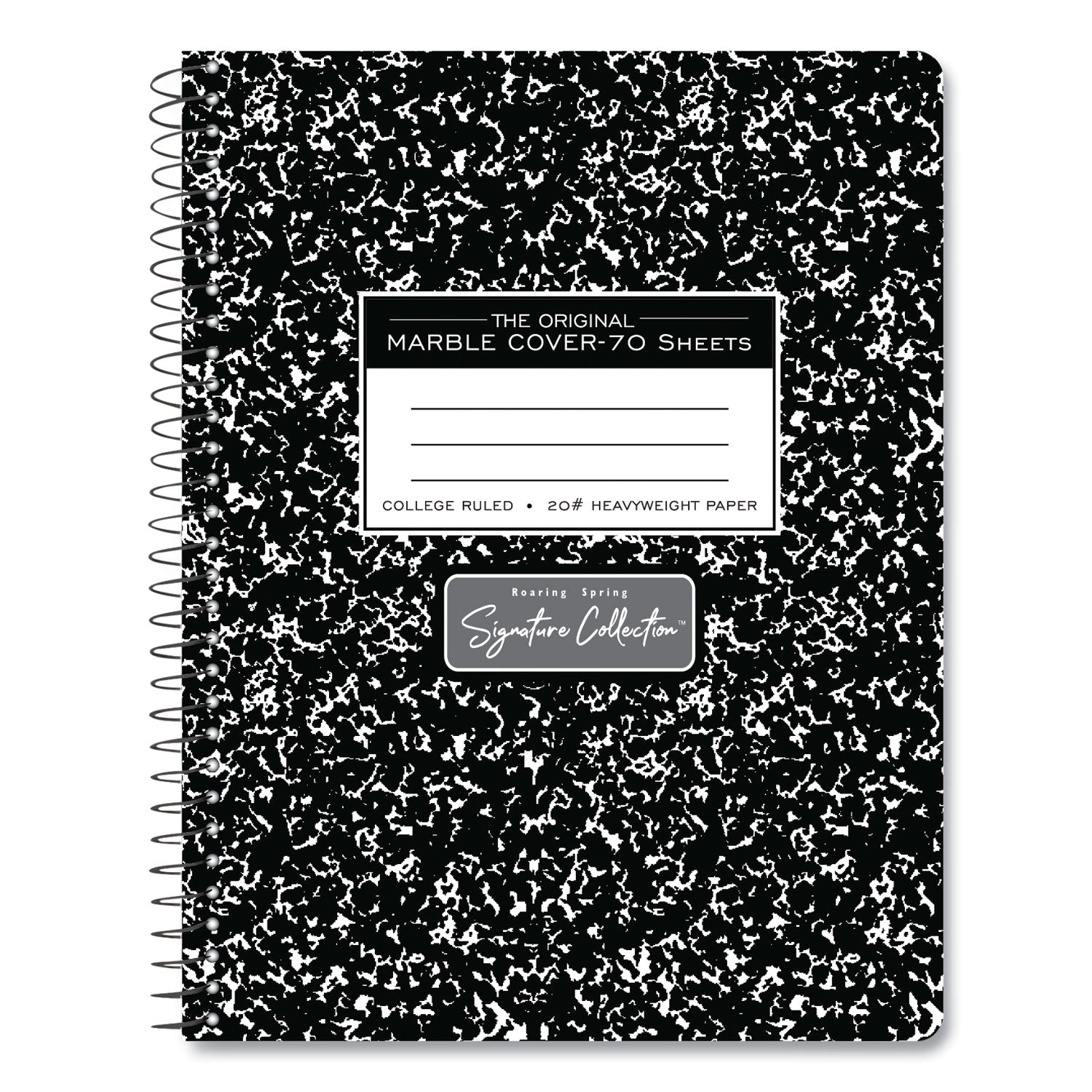 Roaring Spring® Spring Signature Composition Book, Med/College Rule, Black Marble Cover, (70) 9.75 x 7.5 Sheets, 24/Carton