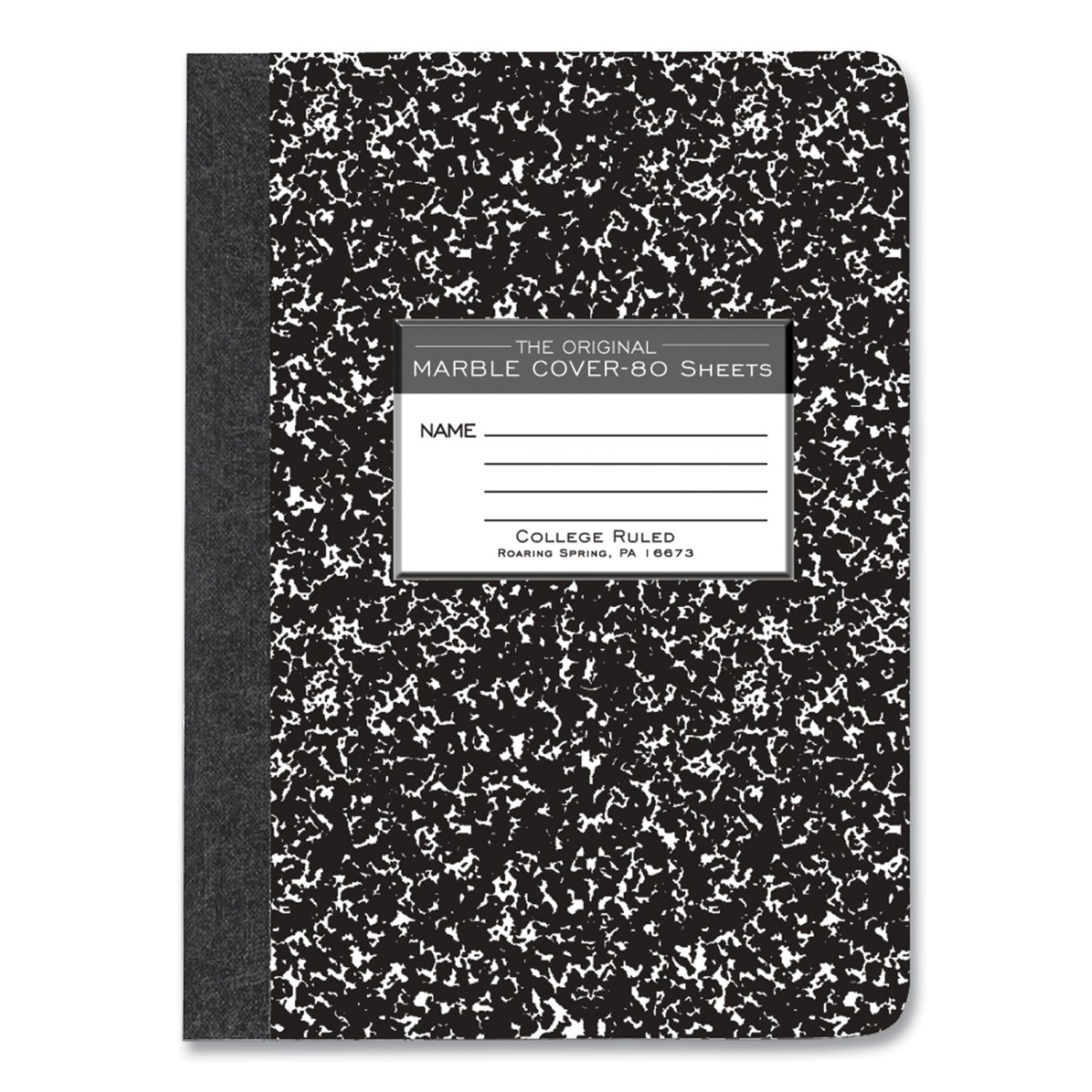 Roaring Spring® Hardcover Marble Composition Book, Med/College Rule, Black Marble Cover, (80) 9.75 x 7.5 Sheet, 48/CT