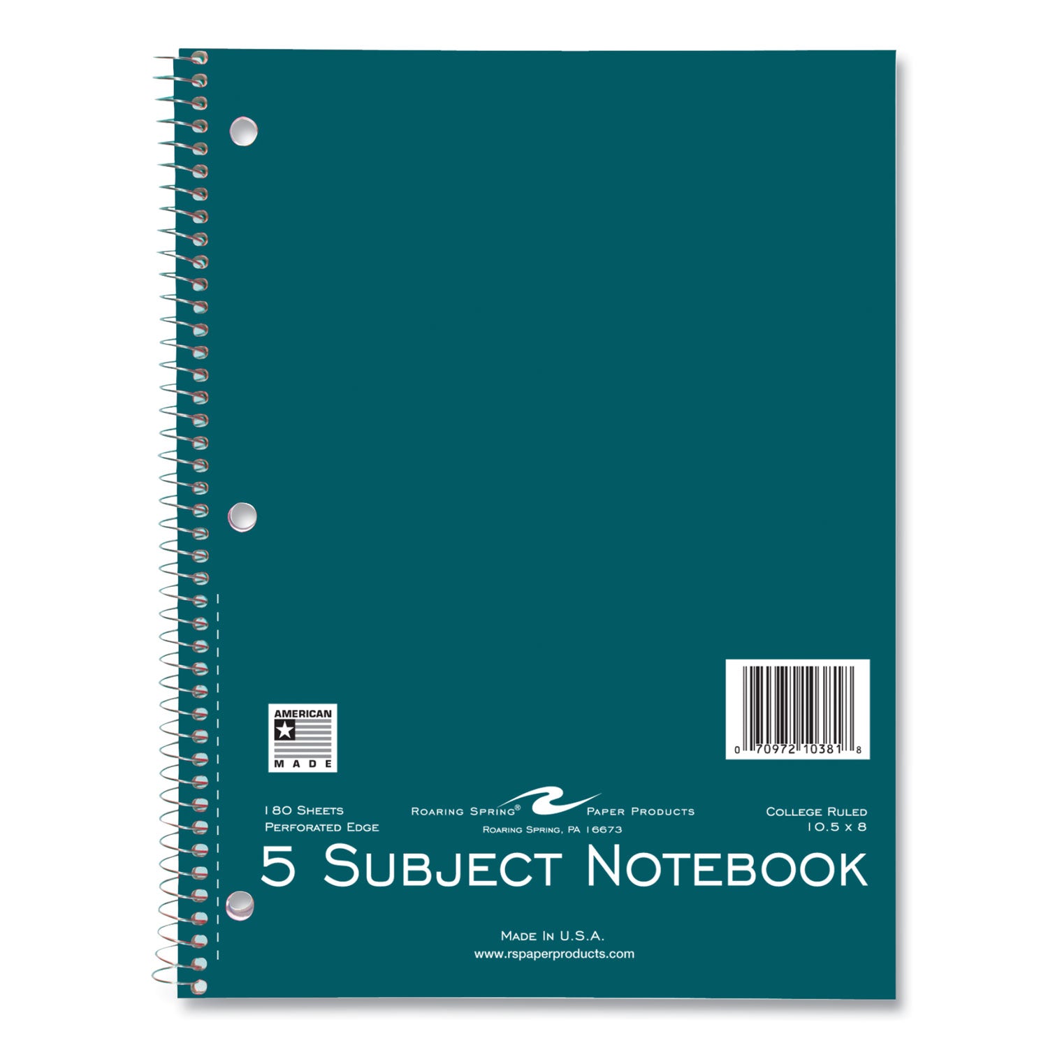 Roaring Spring® Subject Wirebound Notebook, 5-Subject, Medium/College Rule, Assorted Cover, (180) 10.5 x 8 Sheets, 12/Carton