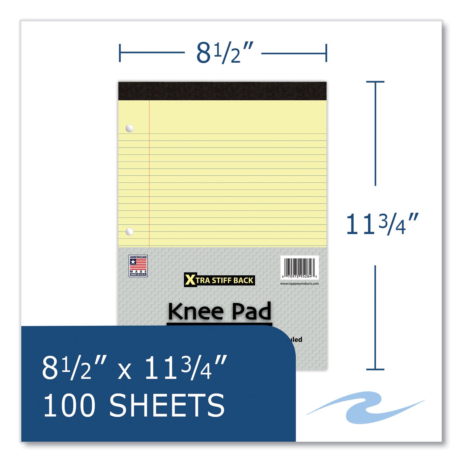 Roaring Spring® Stiff-Back Pad, Medium/College Rule, 100 Canary 8.5 x 11 Sheets, 36/Carton