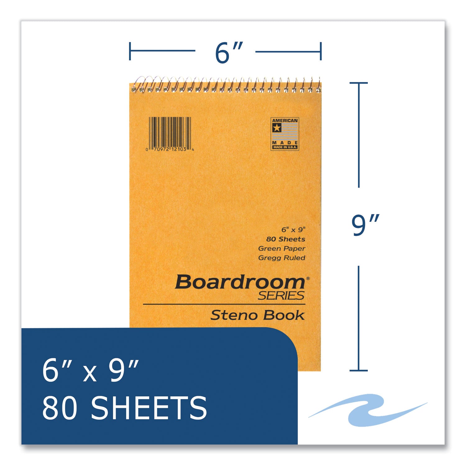 Roaring Spring® Boardroom Series Steno Pad, Gregg Ruled, Brown Cover, 80 Green 6 x 9 Sheets, 72 Pads/Carton