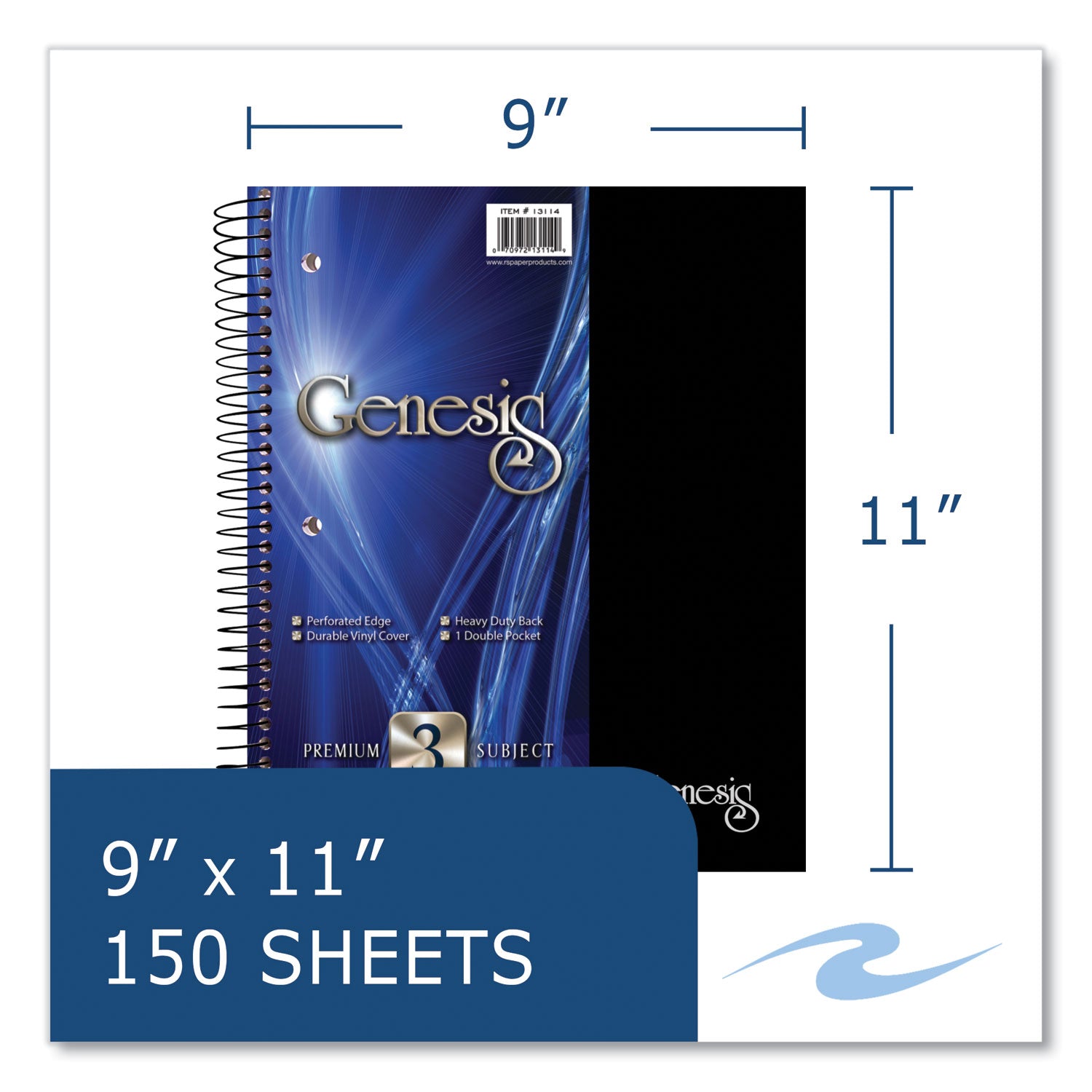 Roaring Spring® Genesis Notebook, 3-Subject, Medium/College Rule, Randomly Assorted Cover Color, (150) 11 x 9 Sheets, 12/Carton