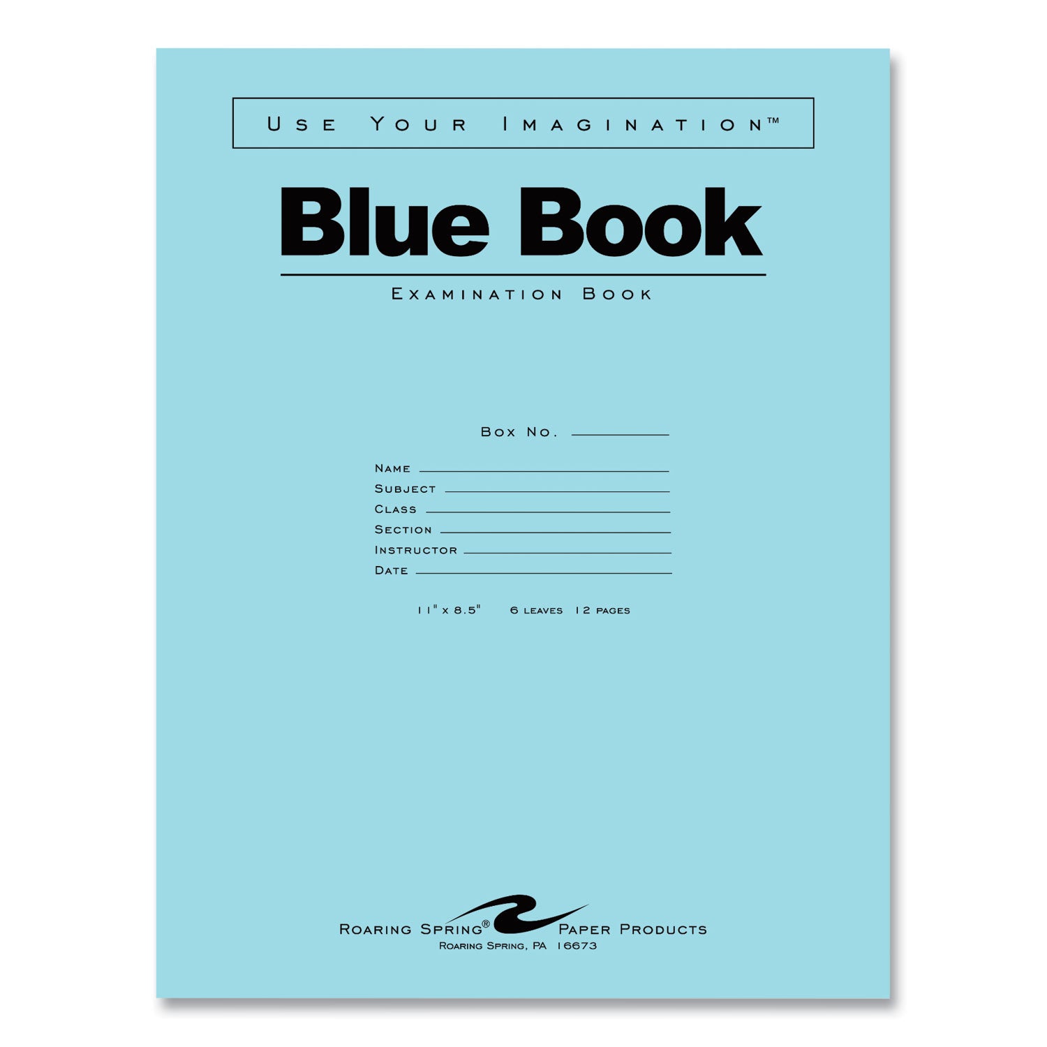 Roaring Spring® Examination Blue Book, Wide/Legal Rule, Blue Cover, (6) 11 x 8.5 Sheets, 500/Carton