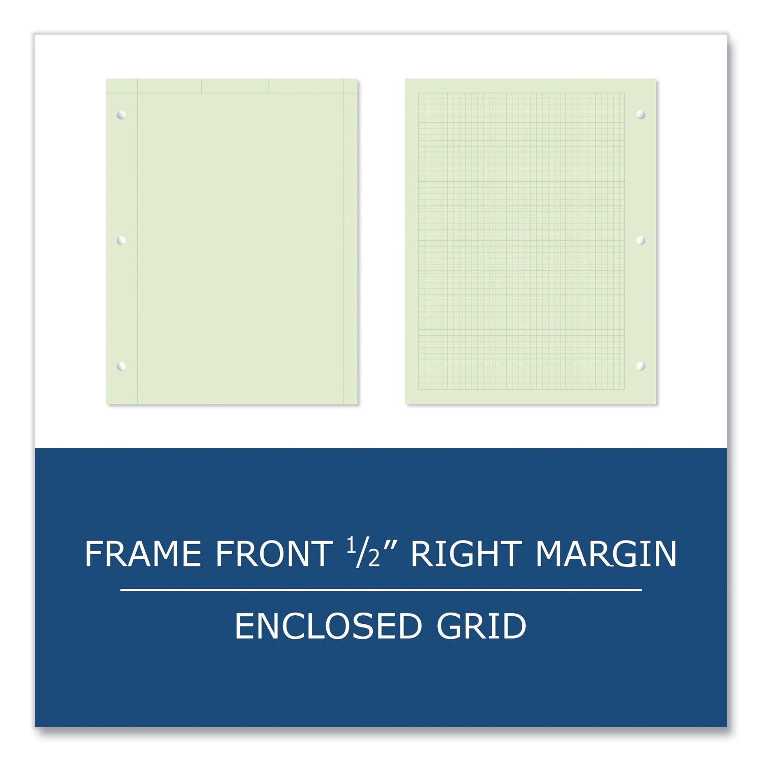 Roaring Spring® Engineer Pad, (0.5" Margins), Quad Rule (5 sq/in, 1 sq/in) 100 Light Green 8.5 x 11 Sheets/Pad, 24/Carton