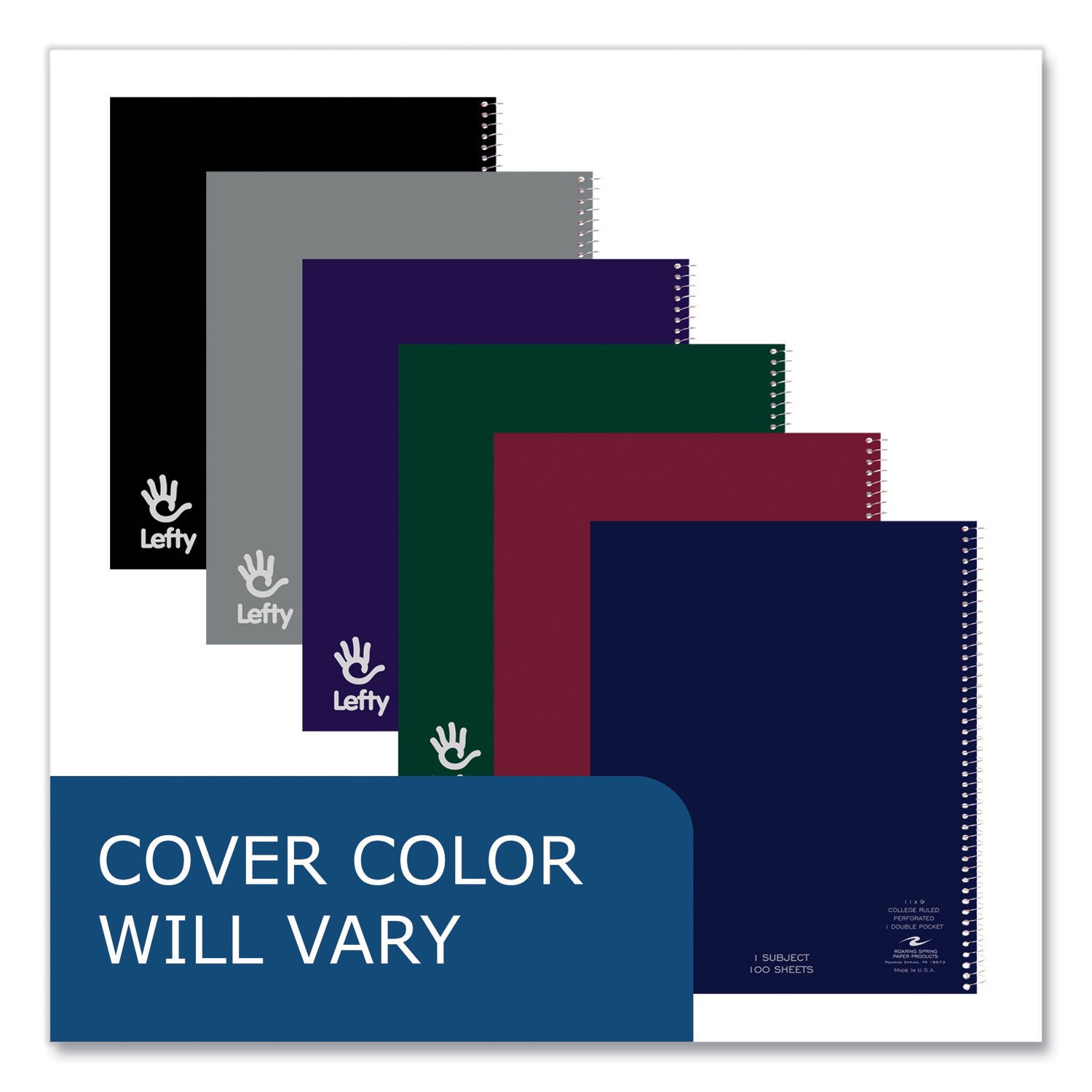 Roaring Spring® Lefty Notebook, 1 Subject, College Rule, Randomly Assorted Cover Color, (100) 11 x 9 Sheets. 24/Carton