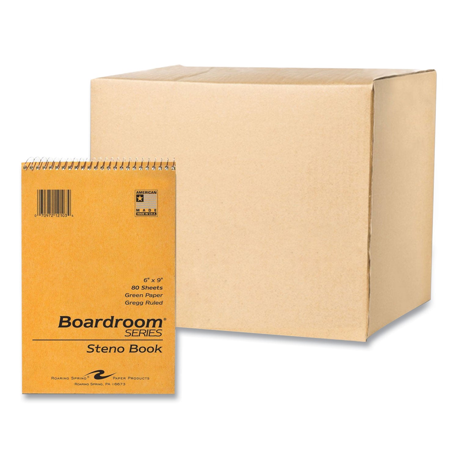 Roaring Spring® Boardroom Series Steno Pad, Gregg Ruled, Brown Cover, 80 Green 6 x 9 Sheets, 72 Pads/Carton