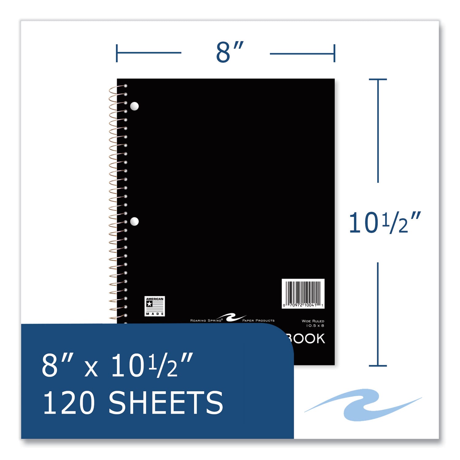 Roaring Spring® Subject Wirebound Promo Notebook, 3-Subject, Wide/Legal Rule, Asstorted Cover, (120) 10.5 x 8 Sheets, 24/Carton