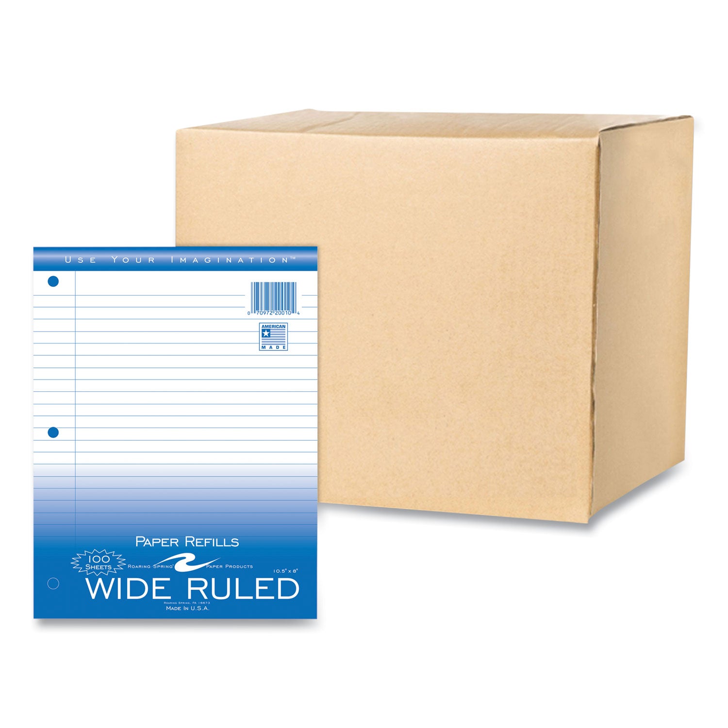 Loose Leaf Paper, 8 x 10.5, 3-Hole Punched, Wide Rule, White, 100 Sheets/Pack, 48 Packs/Carton