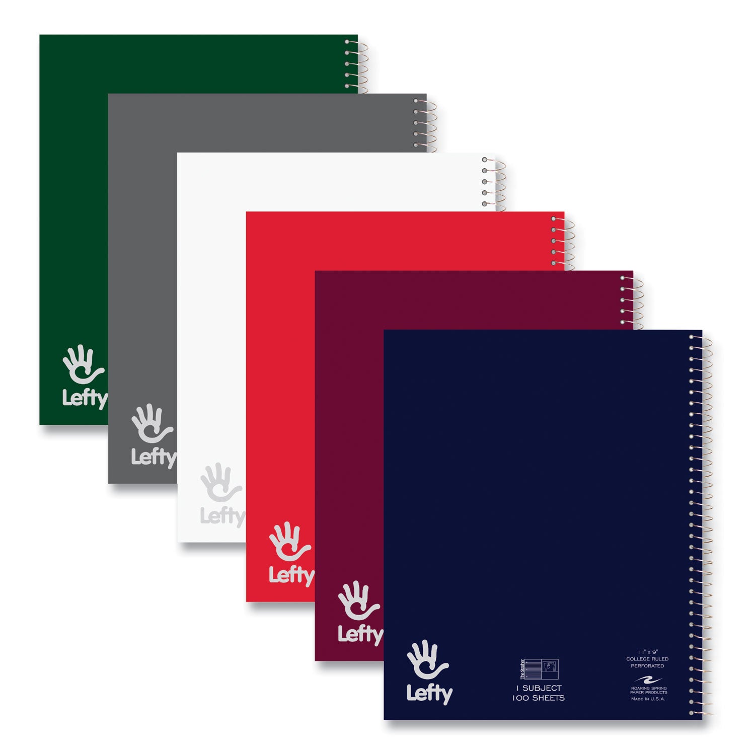 Roaring Spring® Lefty Notebook, 1 Subject, College Rule, Randomly Assorted Cover Color, (200) 11 x 8.5 Sheets, 24/Carton