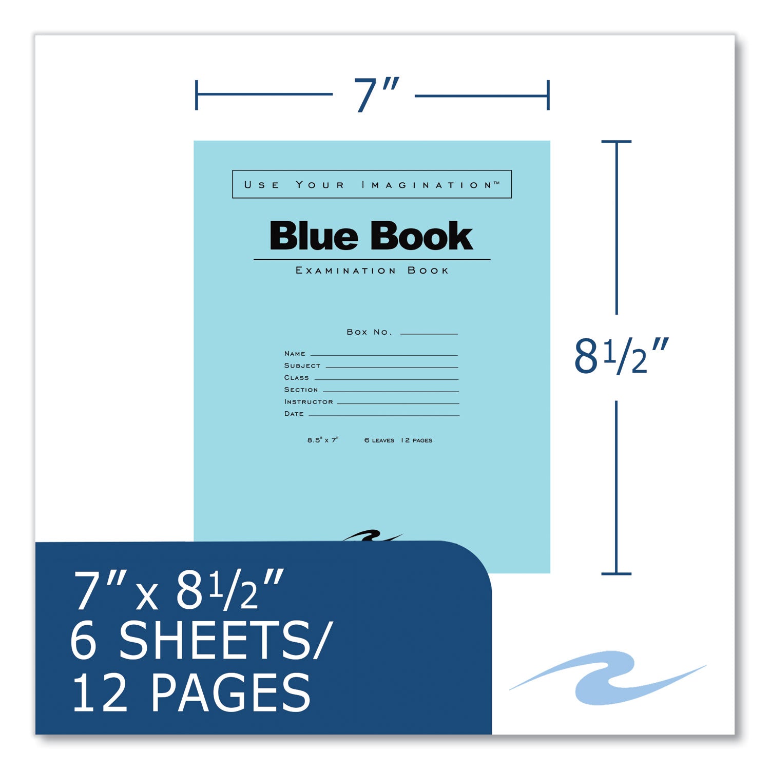 Roaring Spring® Examination Blue Book, Wide/Legal Rule, Blue Cover, (6) 8.5 x 7 Sheets, 1,000/Carton