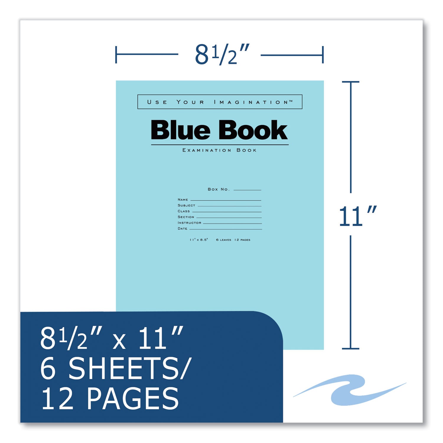 Roaring Spring® Examination Blue Book, Wide/Legal Rule, Blue Cover, (6) 11 x 8.5 Sheets, 500/Carton