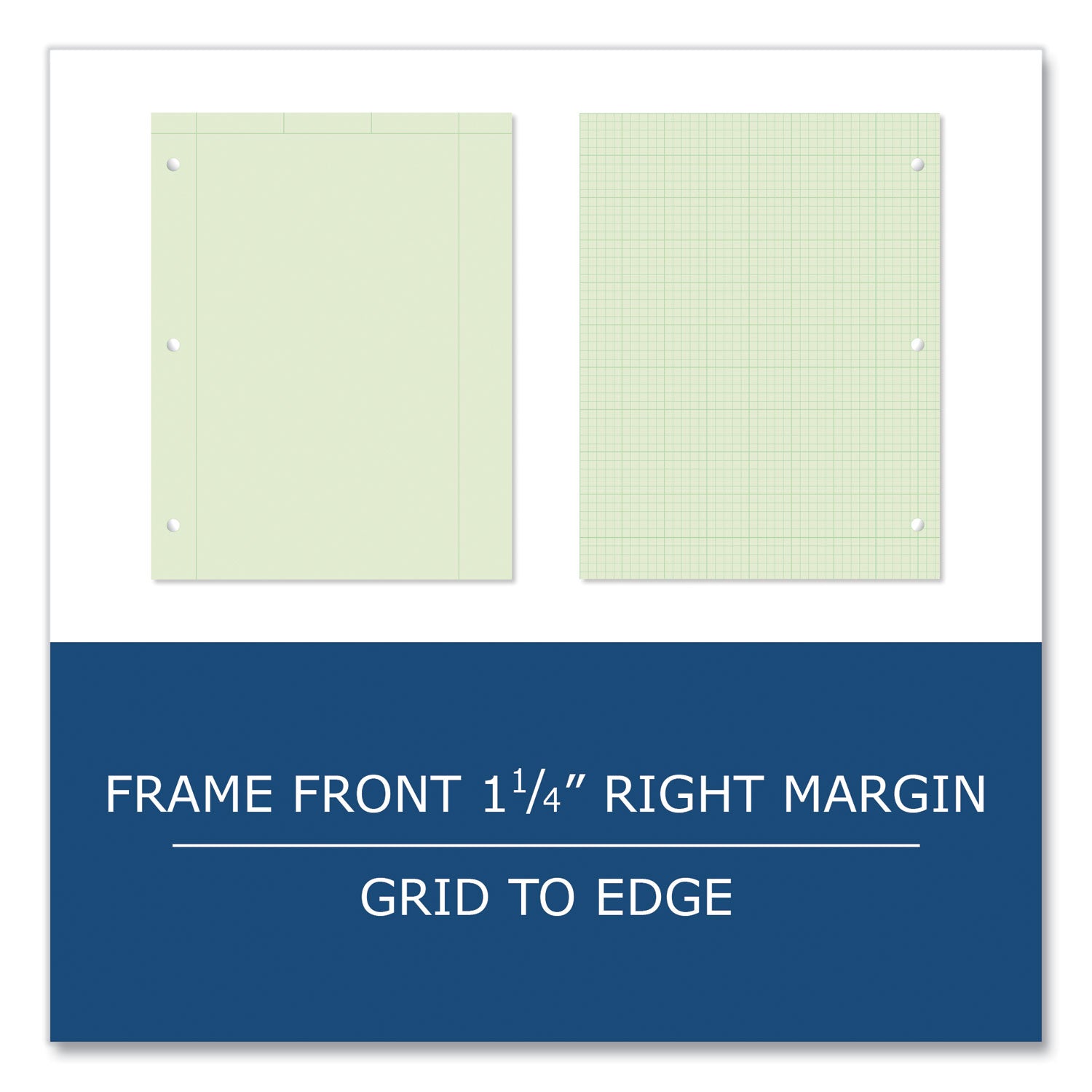 Roaring Spring® Engineer Pad, (1.25" Margin), Quad Rule (5 sq/in, 1 sq/in), 200 Light Green 8.5 x 11 Sheets/Pad, 12/Carton