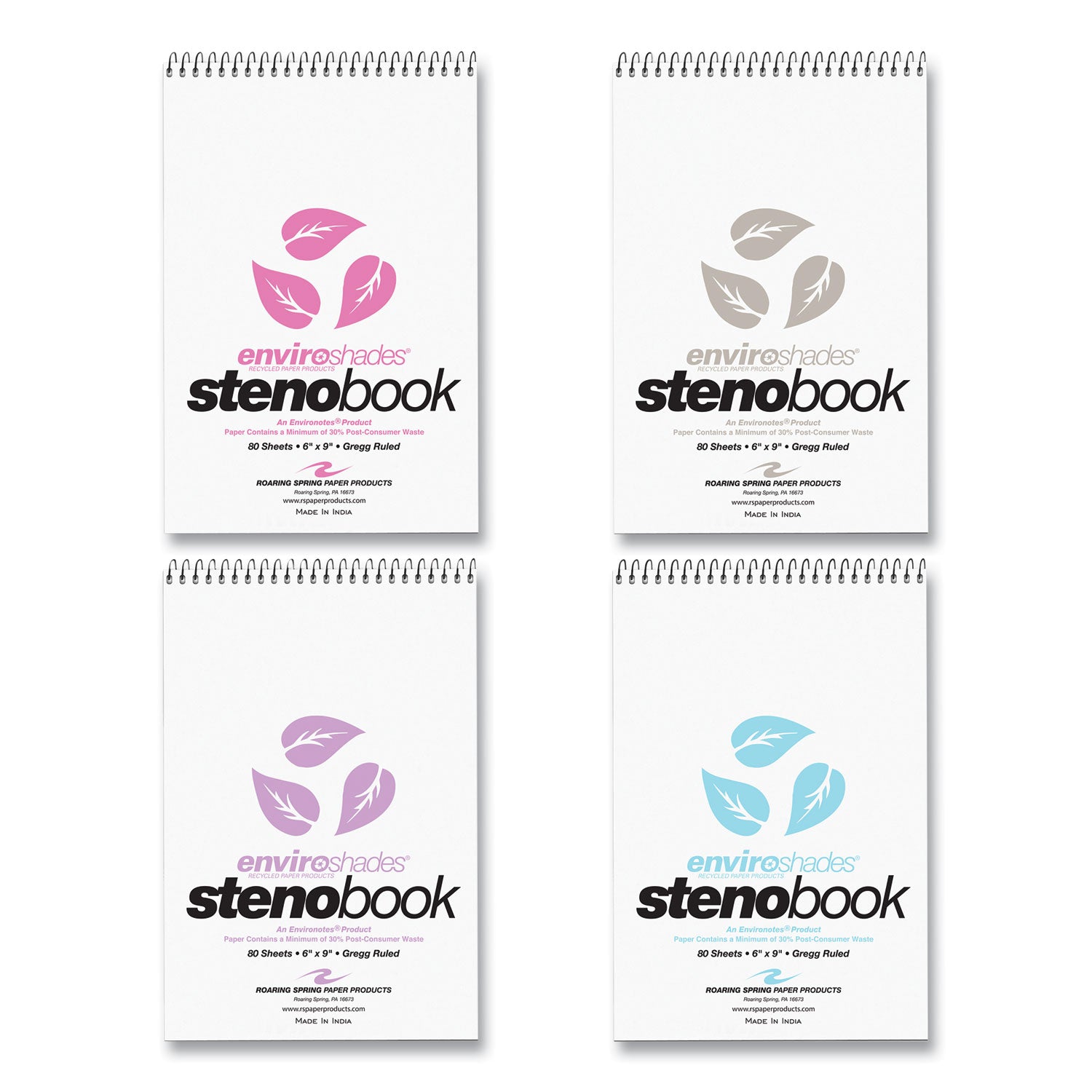 EnviroShades Steno Pad, Gregg Rule, White Cover, 80 Assorted Color 6 x 9 Sheets, 24 Pads/Carton