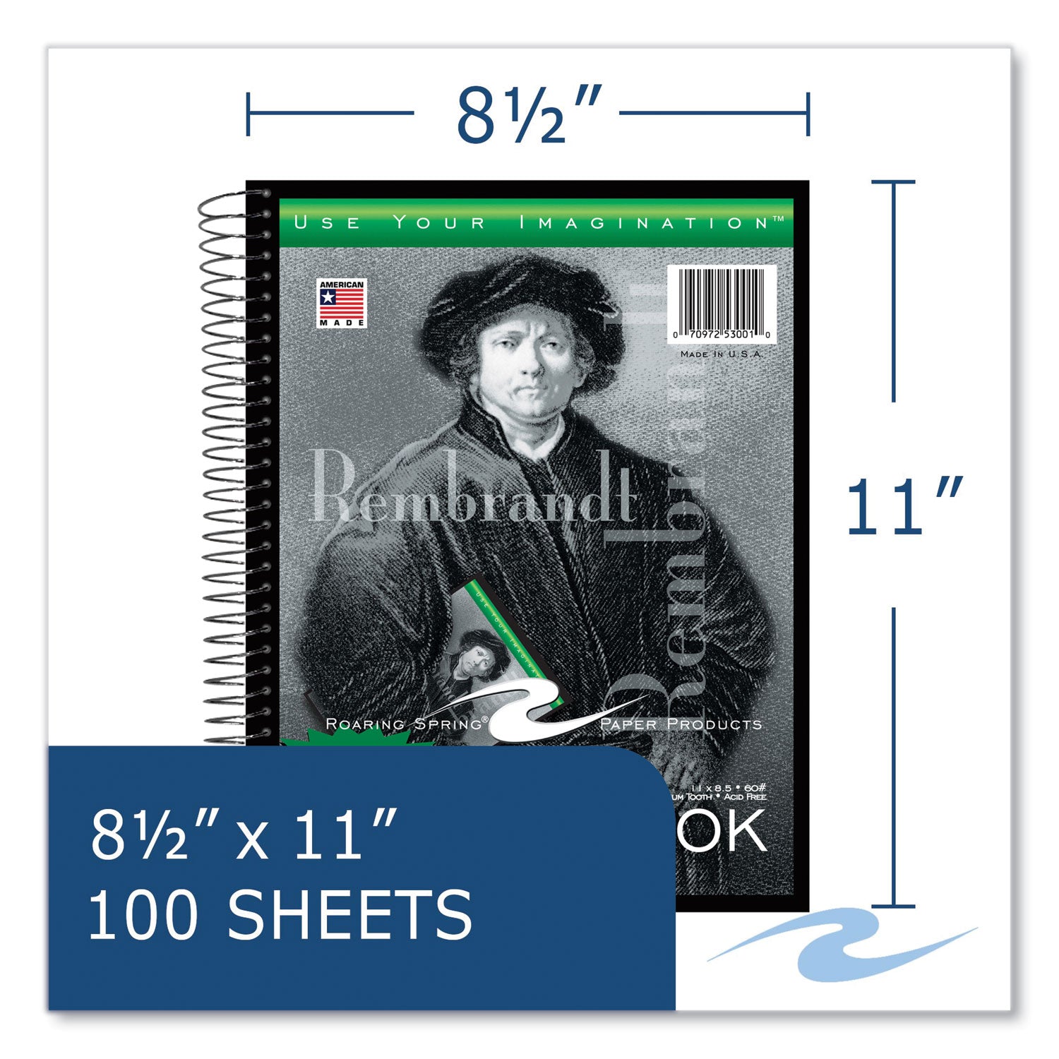 Roaring Spring® Sketch Book, 60-lb Drawing Paper Stock, Rembrandt Photography Cover, (100) 11 x 8.5 Sheets, 12/Carton