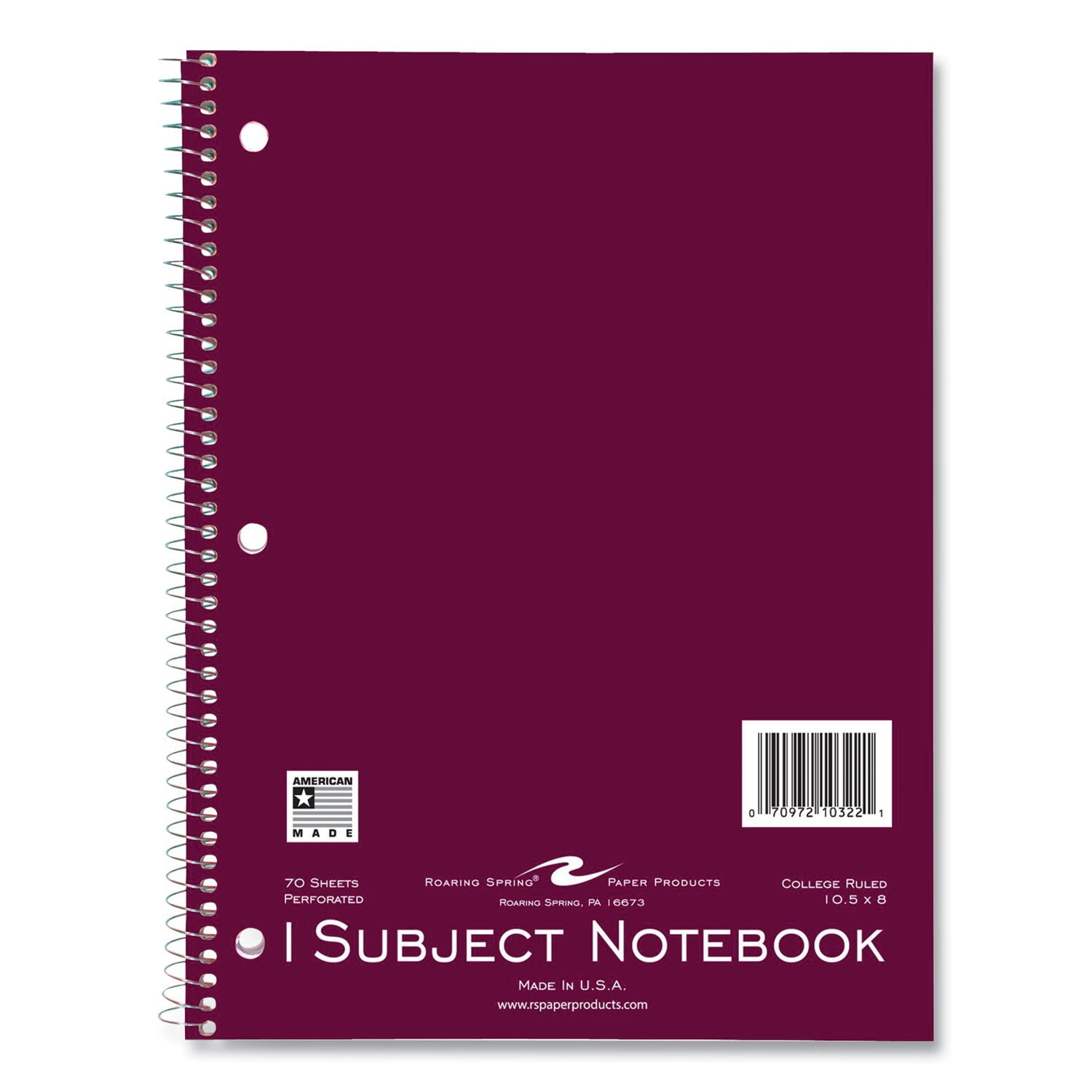 Roaring Spring® Subject Wirebound Notebook, 1-Subject, Medium/College Rule, Assorted Cover, (70) 10.5 x 8 Sheets, 24/Carton