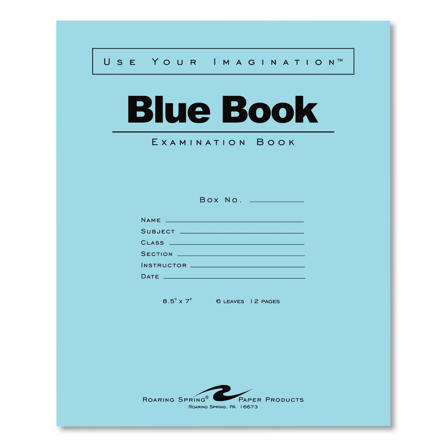 Roaring Spring® Examination Blue Book, Wide/Legal Rule, Blue Cover, (6) 8.5 x 7 Sheets, 1,000/Carton