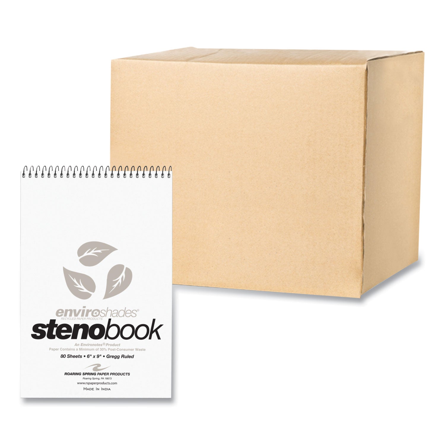 EnviroShades Steno Pad, Gregg Rule, White Cover, 80 Gray 6 x 9 Sheets, 24 Pads/Carton