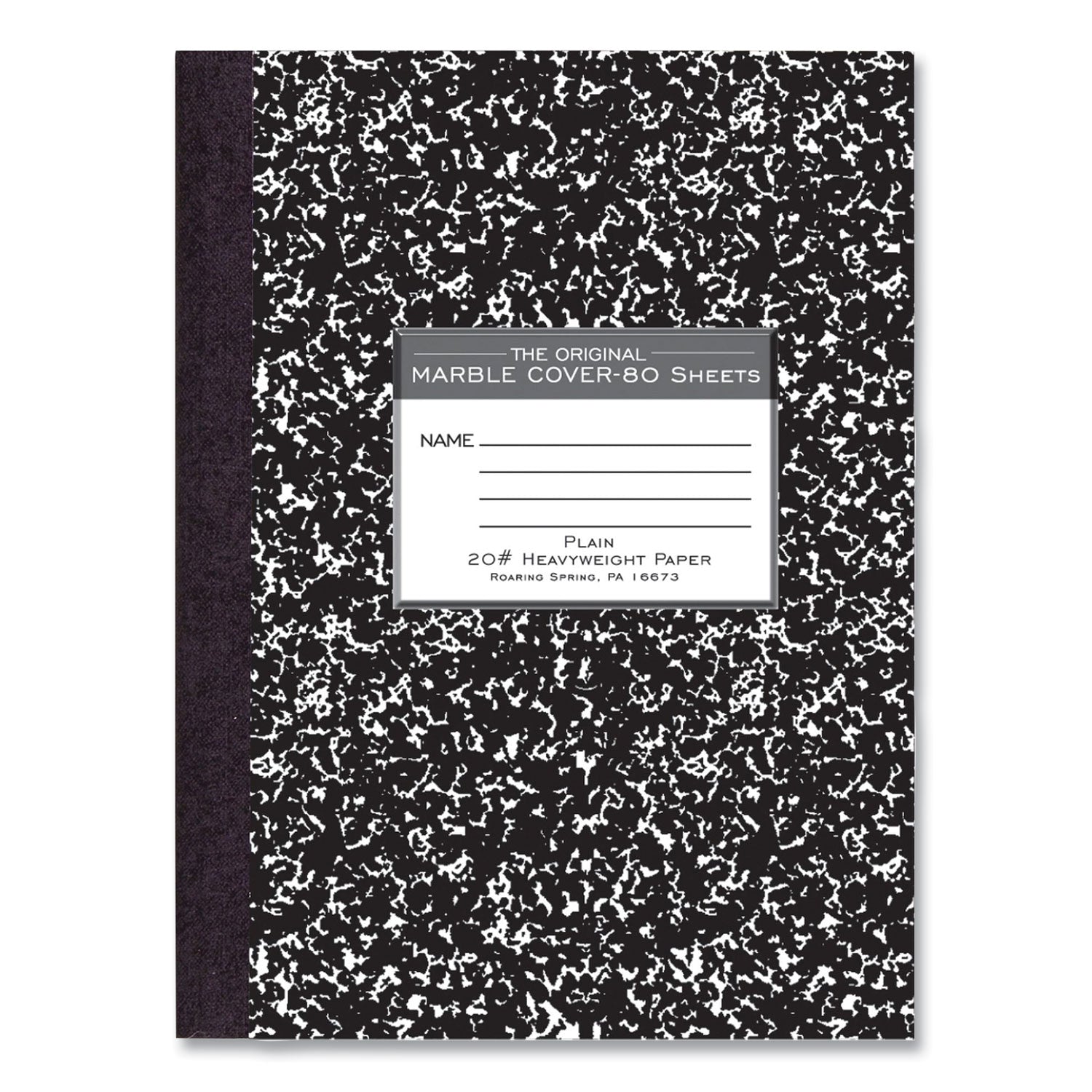 Roaring Spring® Hardcover Marble Composition Book, Unruled, Black Marble Cover, (80) 10.25 x 7.88 Sheets, 24/Carton