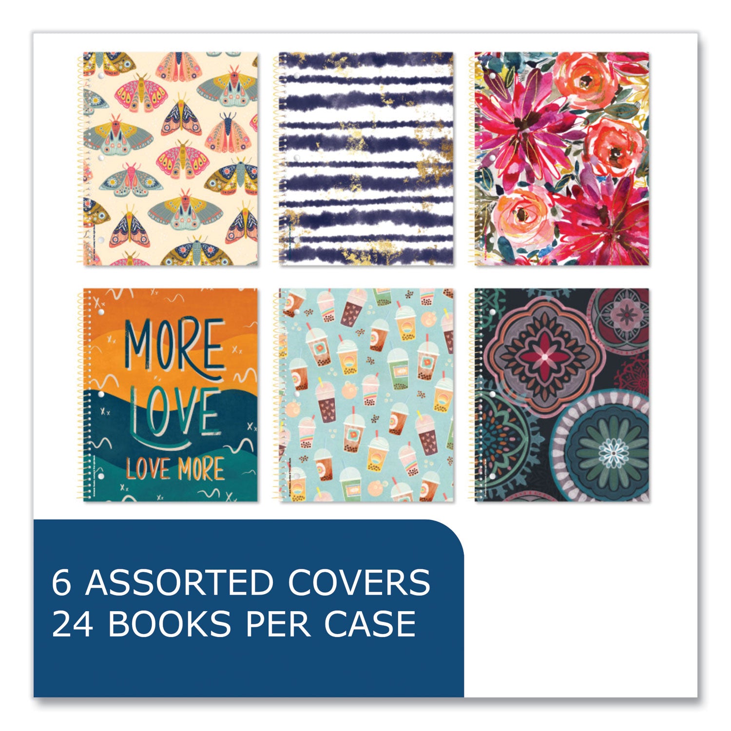 Roaring Spring® Studio Series Notebook, 1-Subject, College Rule, Assorted Covers Set 1, (70) 11 x 9 Sheets, 24/Carton