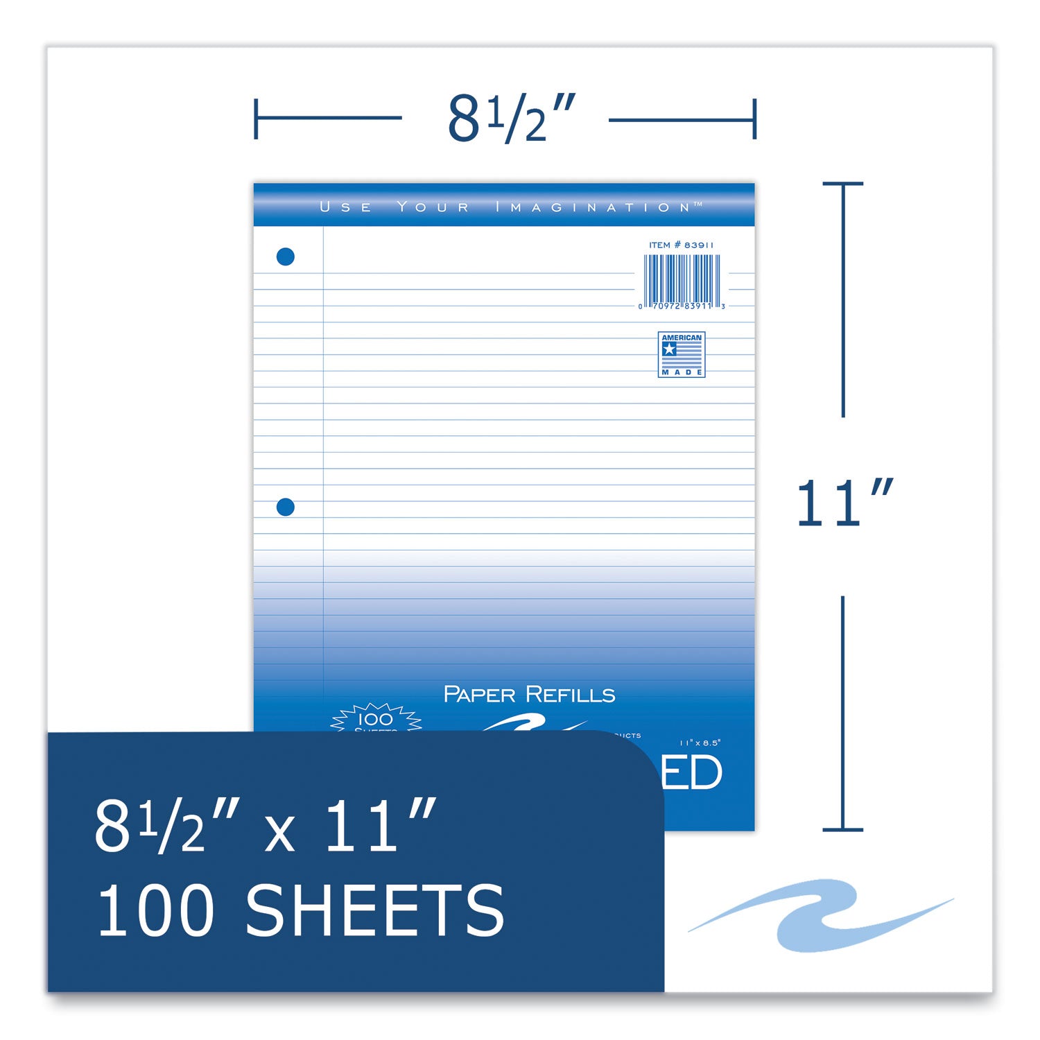 Roaring Spring® Loose Leaf Paper, 8.5 x 11, 3-Hole Punched, College Rule, White, 100 Sheets/Pack, 48 Packs/Carton