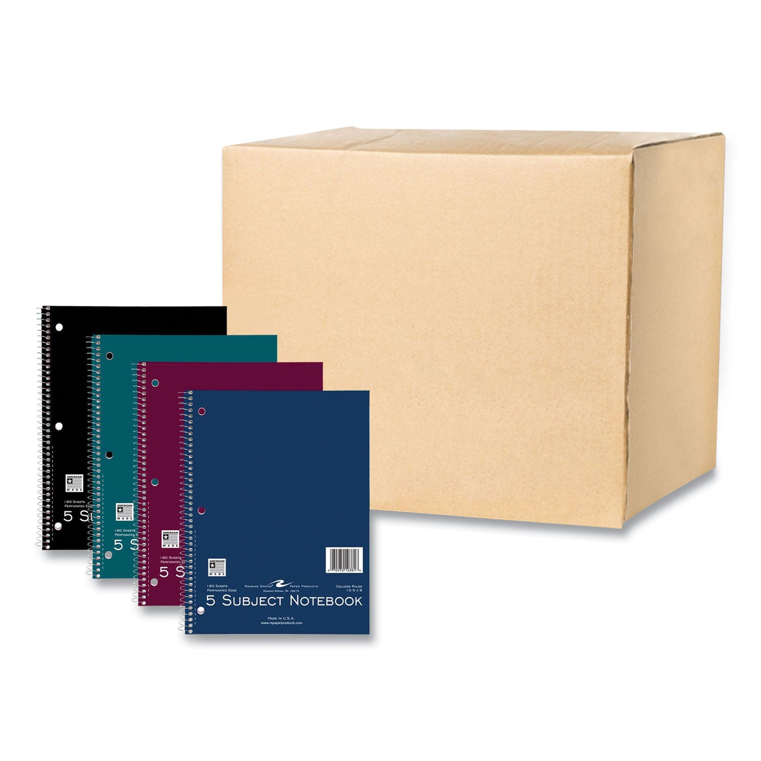 Subject Wirebound Notebook, 5-Subject, Medium/College Rule, Assorted Cover, (180) 10.5 x 8 Sheets, 12/Carton