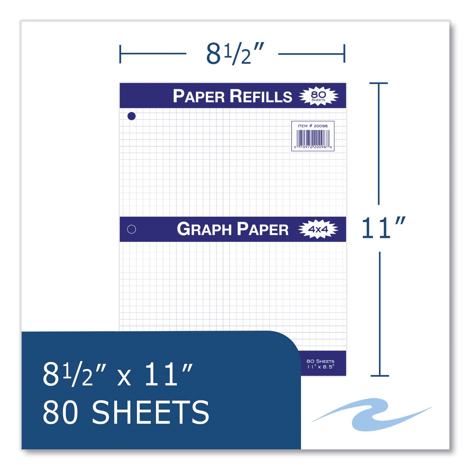 Roaring Spring® Graph Filler Paper, 3-Hole, 8.5 x 11, Quadrille: 4 sq/in, 80 Sheets/Pack, 24 Packs/Carton