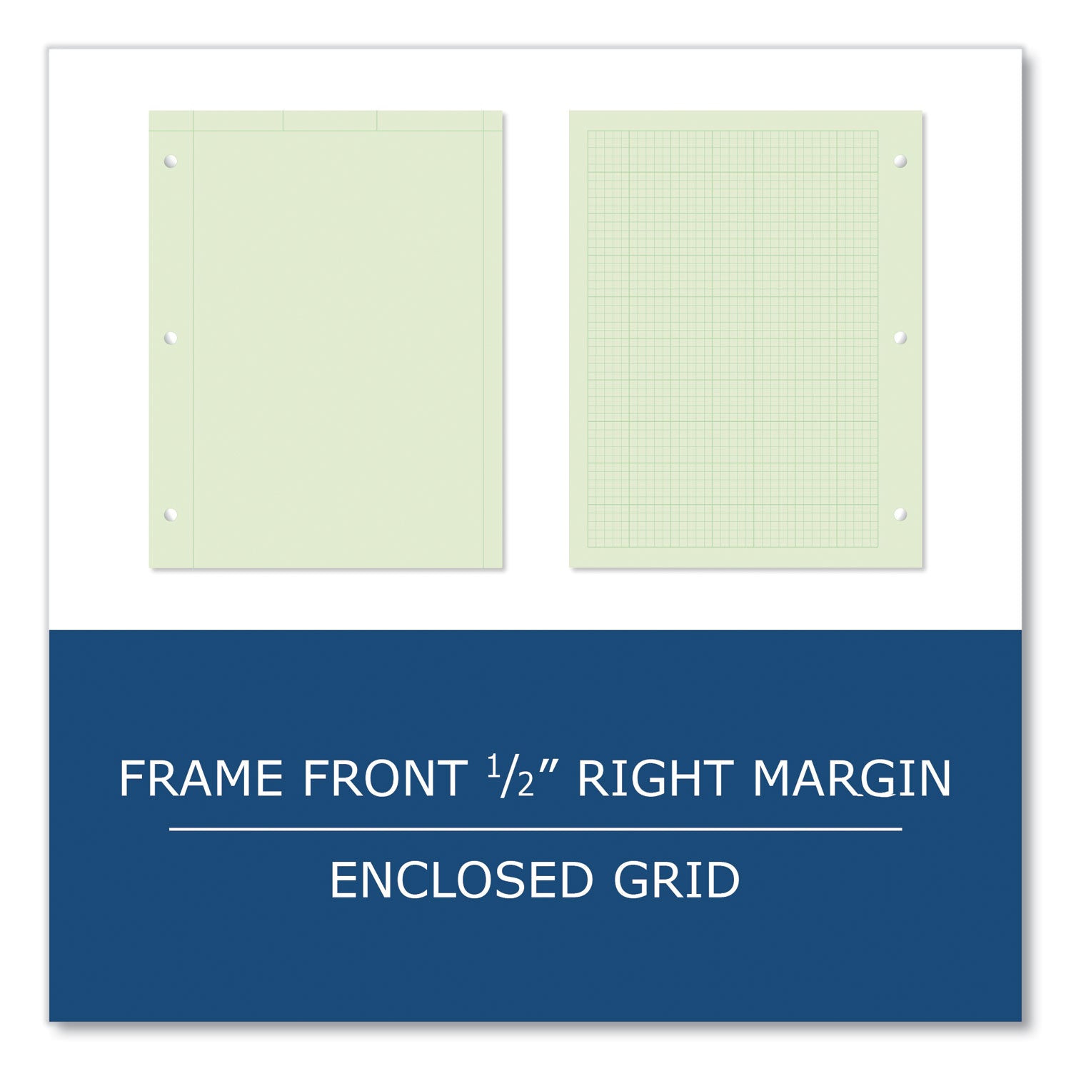 Roaring Spring® Engineer Pad, (0.5" Margins), Quad Rule (5 sq/in, 1 sq/in), 200 Light Green 8.5 x 11 Sheets/Pad, 12/Carton