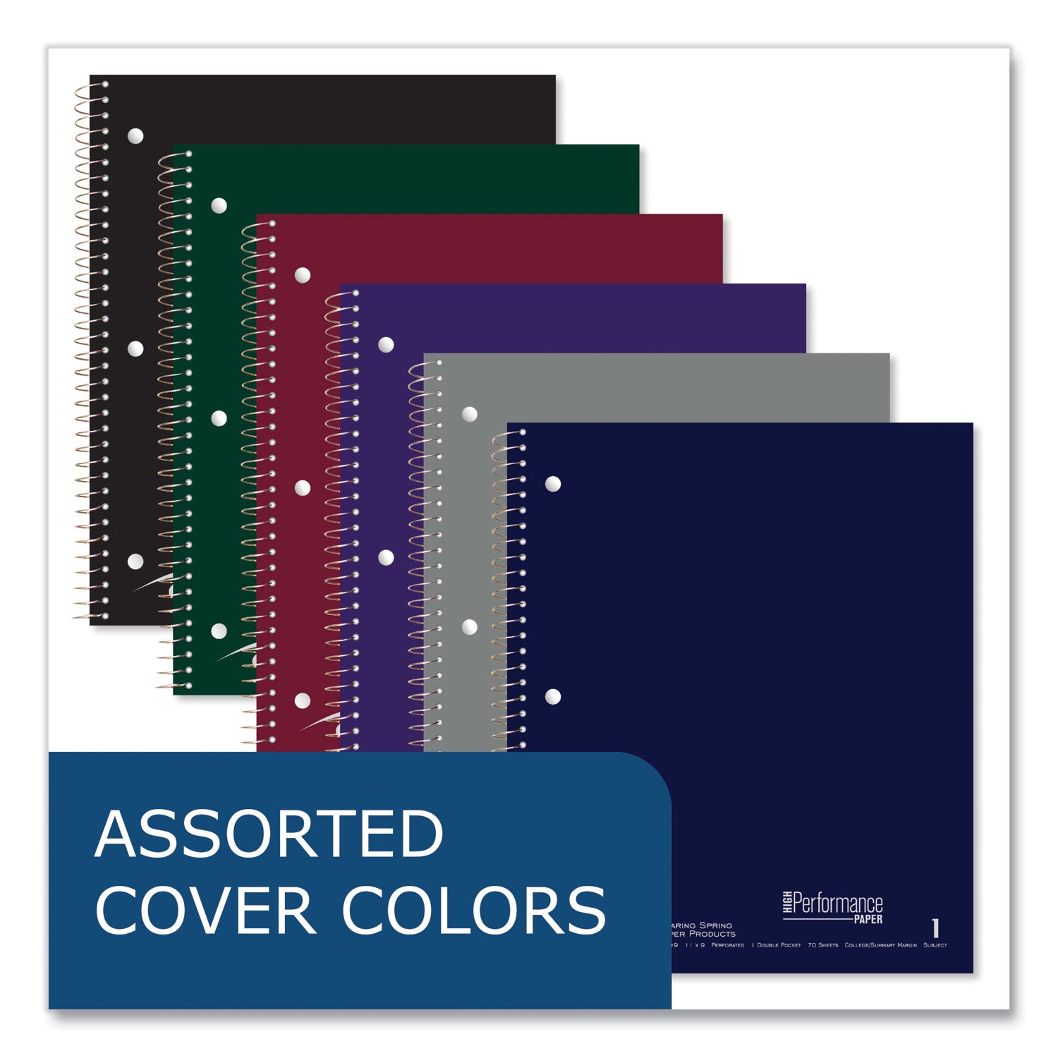 Roaring Spring® Subject Wirebound Notebook, 1-Subject, Medium/College Rule, Assorted Cover, (80) 11 x 9 Sheets, 24/Carton