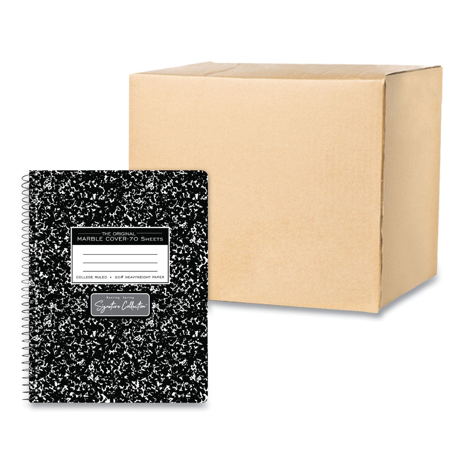 Spring Signature Composition Book, Med/College Rule, Black Marble Cover, (70) 9.75 x 7.5 Sheets, 24/Carton