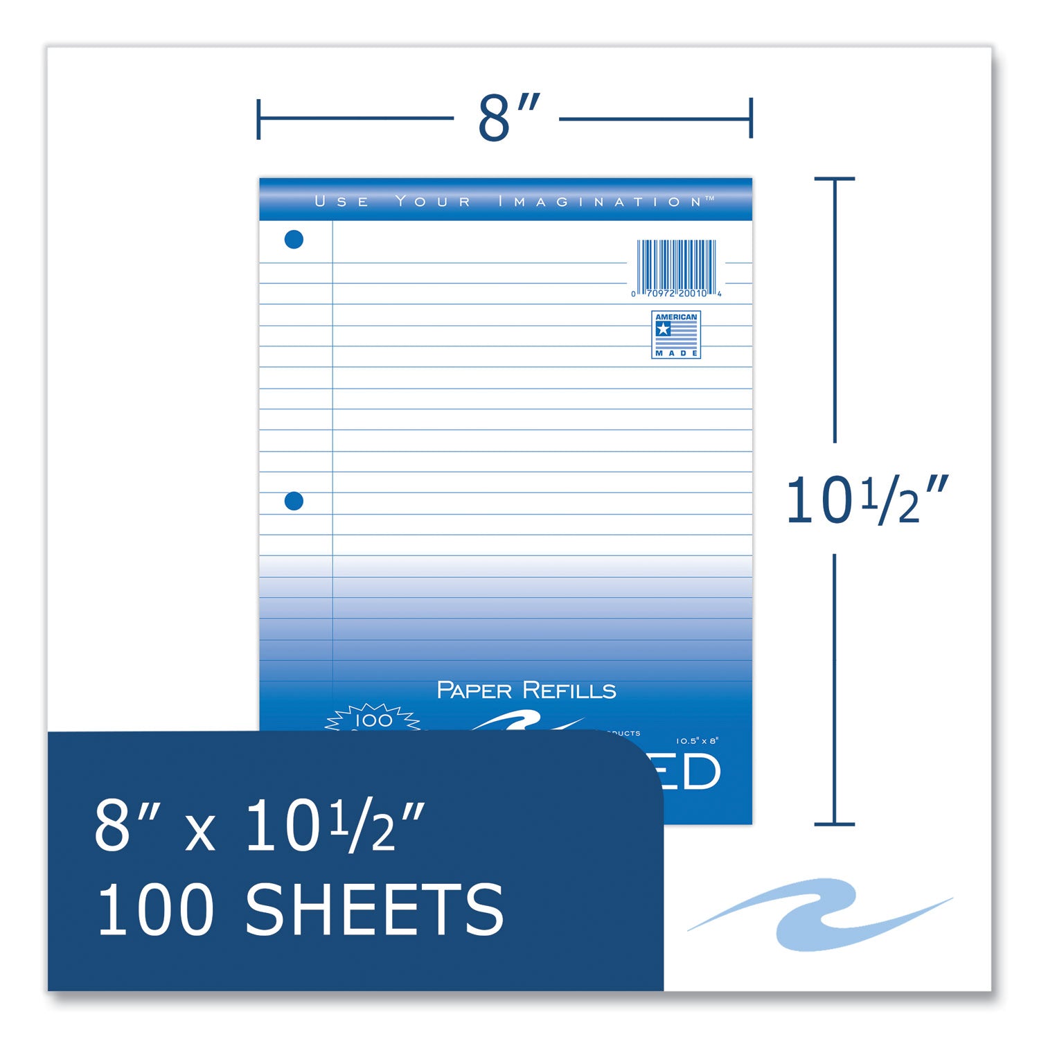 Roaring Spring® Loose Leaf Paper, 8 x 10.5, 3-Hole Punched, Wide Rule, White, 100 Sheets/Pack, 48 Packs/Carton