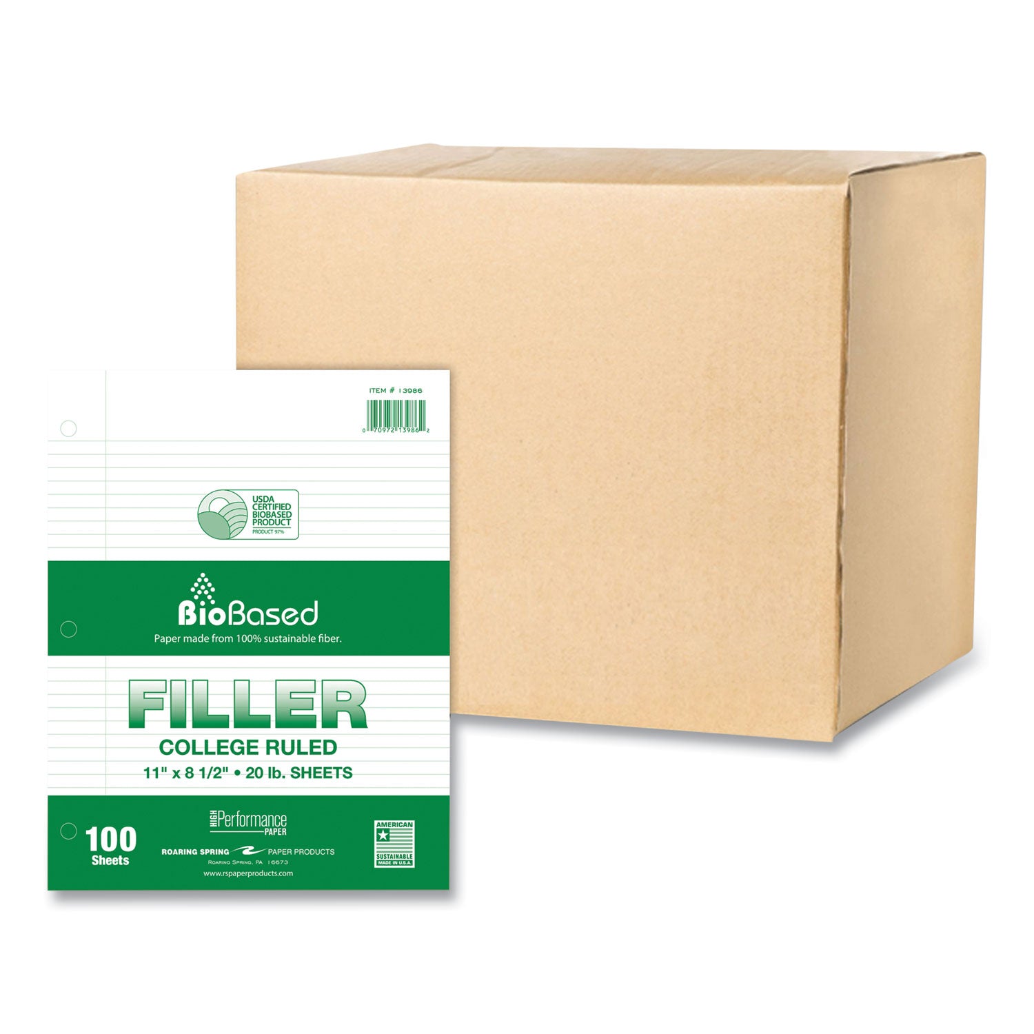 Filler Paper, 3-Hole, 8.5 x 11, College Rule, 100 Sheets/Pack, 24 Packs/Carton