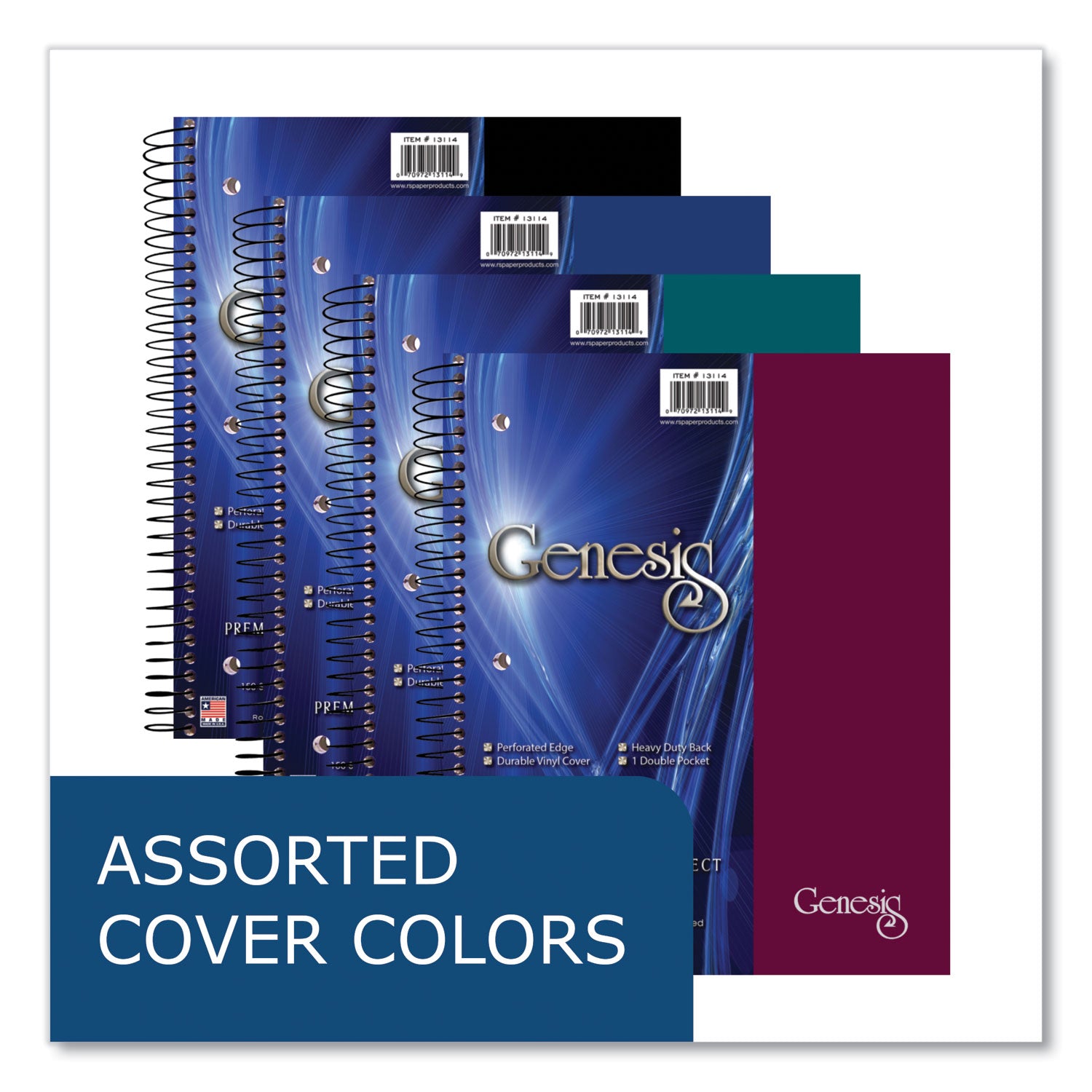 Roaring Spring® Genesis Notebook, 3-Subject, Medium/College Rule, Randomly Assorted Cover Color, (150) 11 x 9 Sheets, 12/Carton