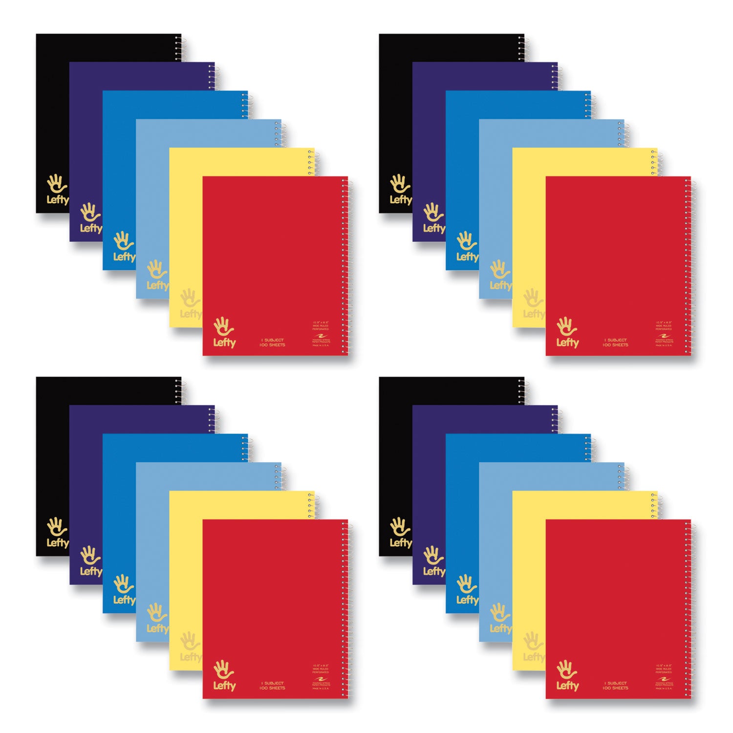 Lefty Notebook, 1-Subject, Wide/Legal Rule, Assorted Cover Colors, (100) 10.5 x 8.5 Sheets, 24/Carton