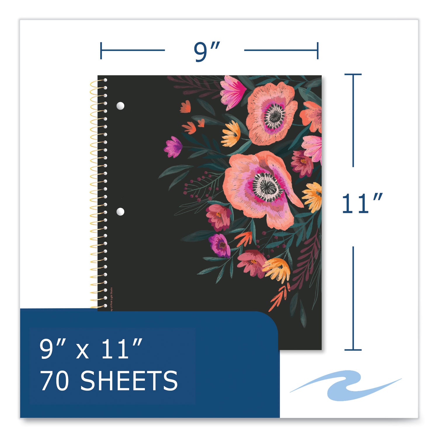 Roaring Spring® Studio Series Notebook, 1-Subject, College Rule, Assorted Cover Set 3, (70) 11 x 9 Sheets, 24/Carton