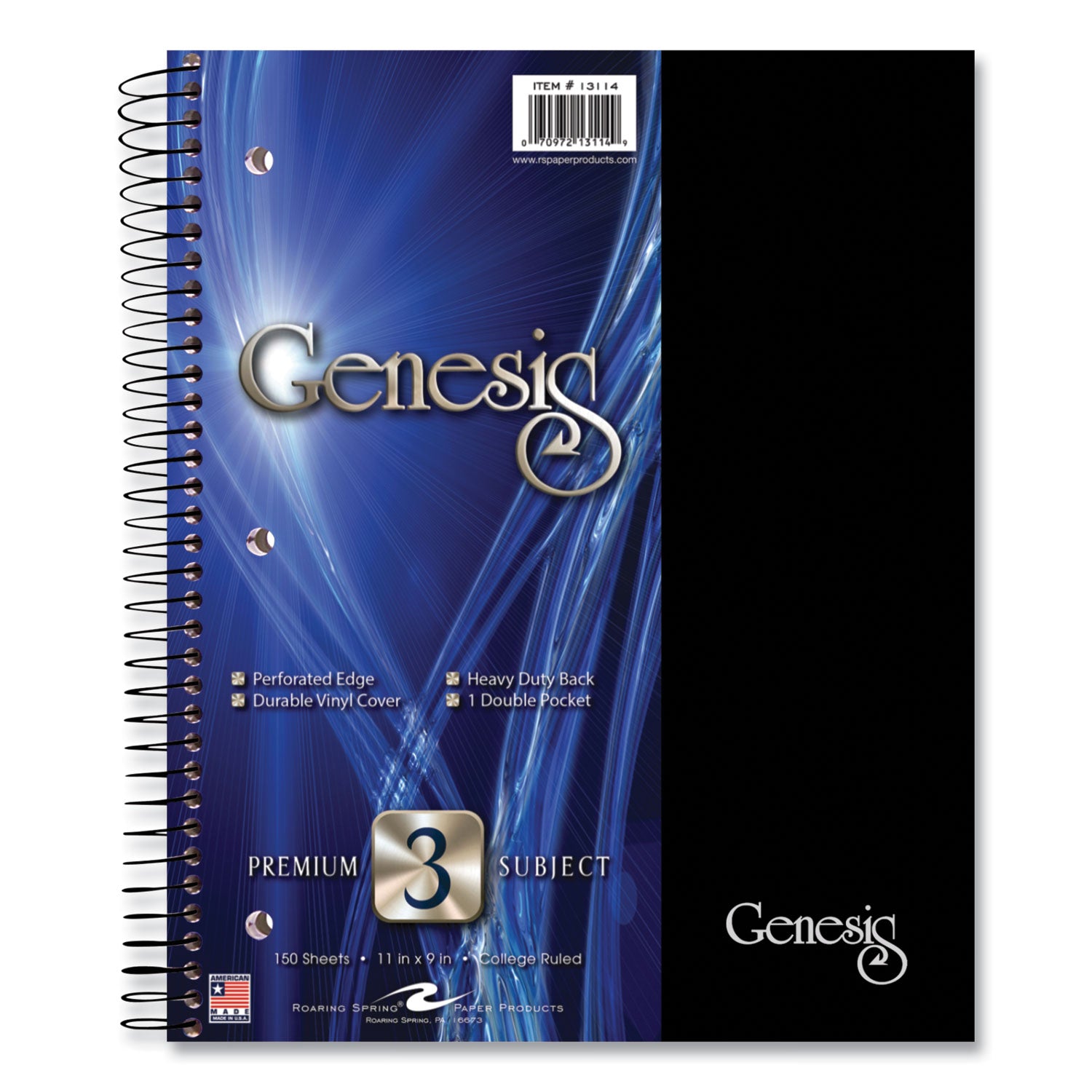 Roaring Spring® Genesis Notebook, 3-Subject, Medium/College Rule, Randomly Assorted Cover Color, (150) 11 x 9 Sheets, 12/Carton