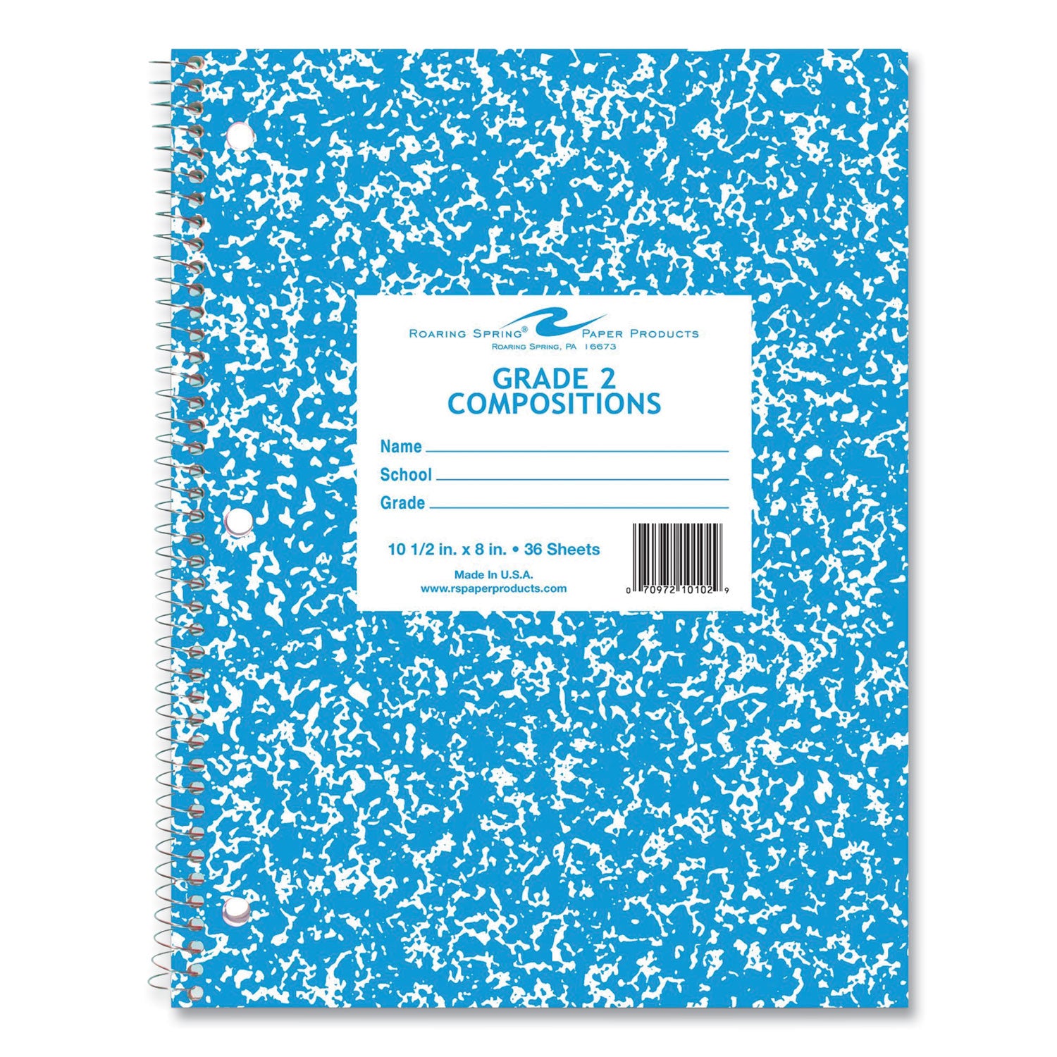 Roaring Spring® Wirebound Notebook, Grade 2 Manuscript Format, Blue Marble Cover, (36) 10.5 x 8 Sheets, 48/Carton