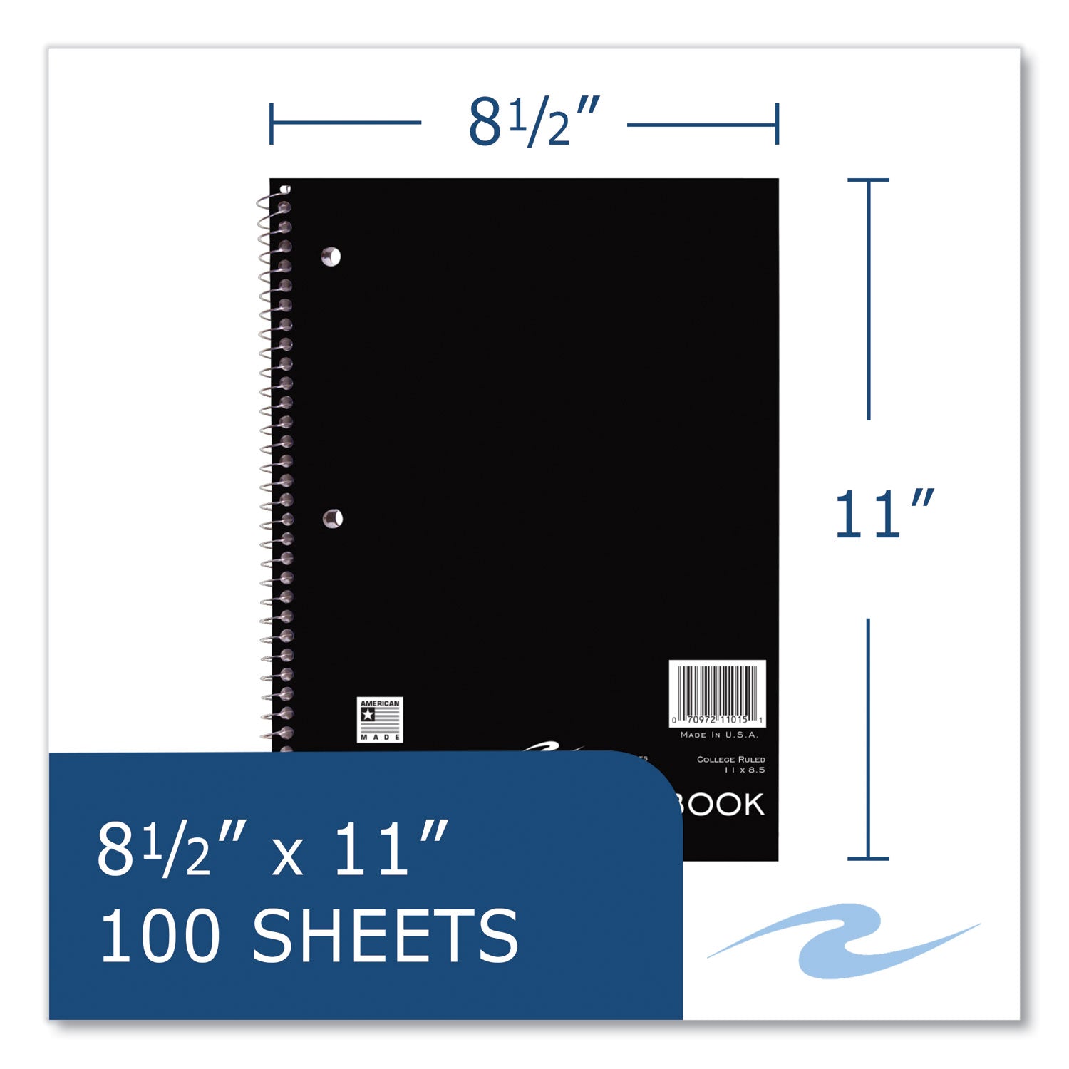 Roaring Spring® Wirebound Notebook, 1-Subject, Medium/College Rule, Randomly Assorted Cover, (100) 11 x 8.5 Sheets, 24/Carton