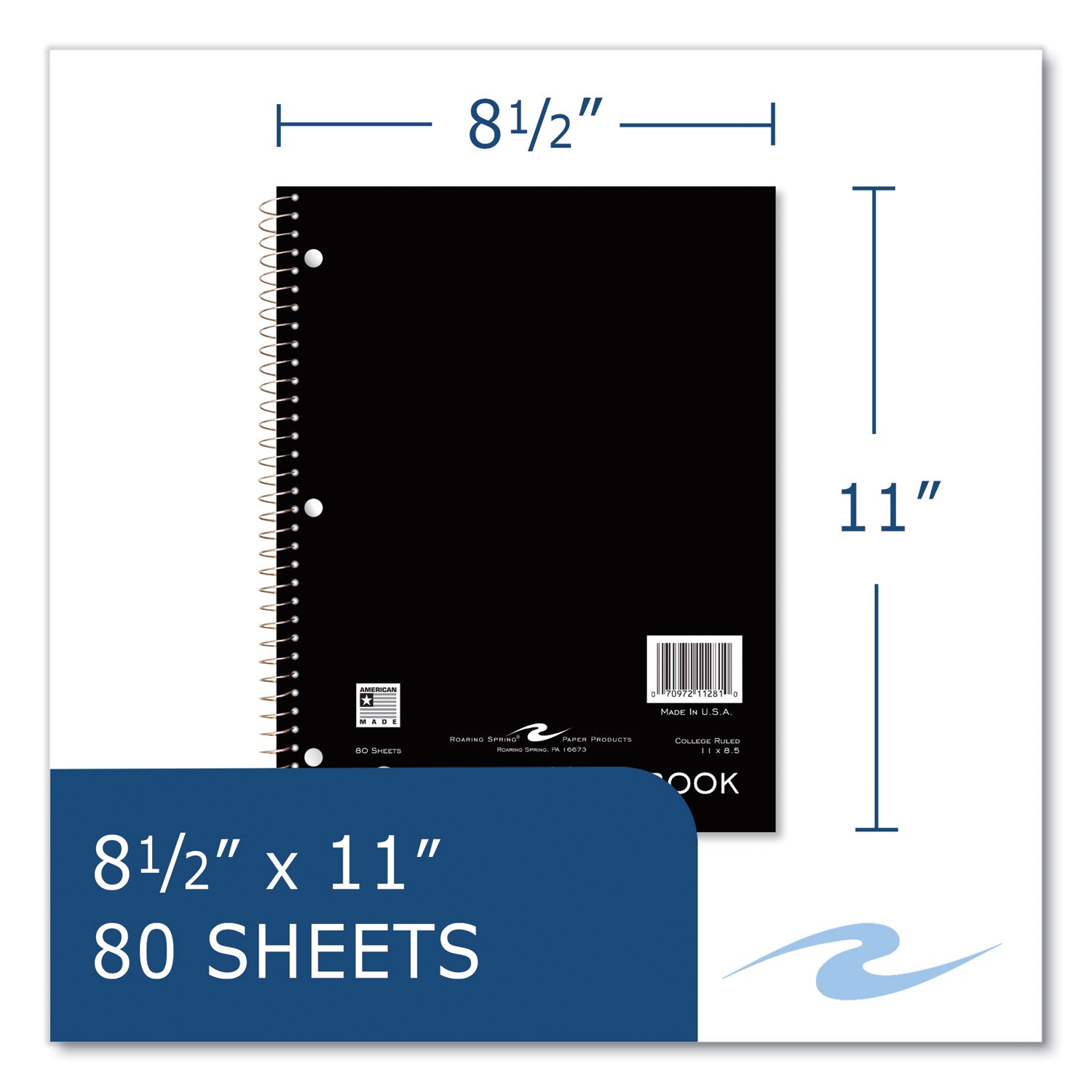 Roaring Spring® Subject Wirebound Notebook, 1-Subject, Medium/College Rule, Assorted Cover, (80) 11 x 8.5 Sheets, 24/Carton