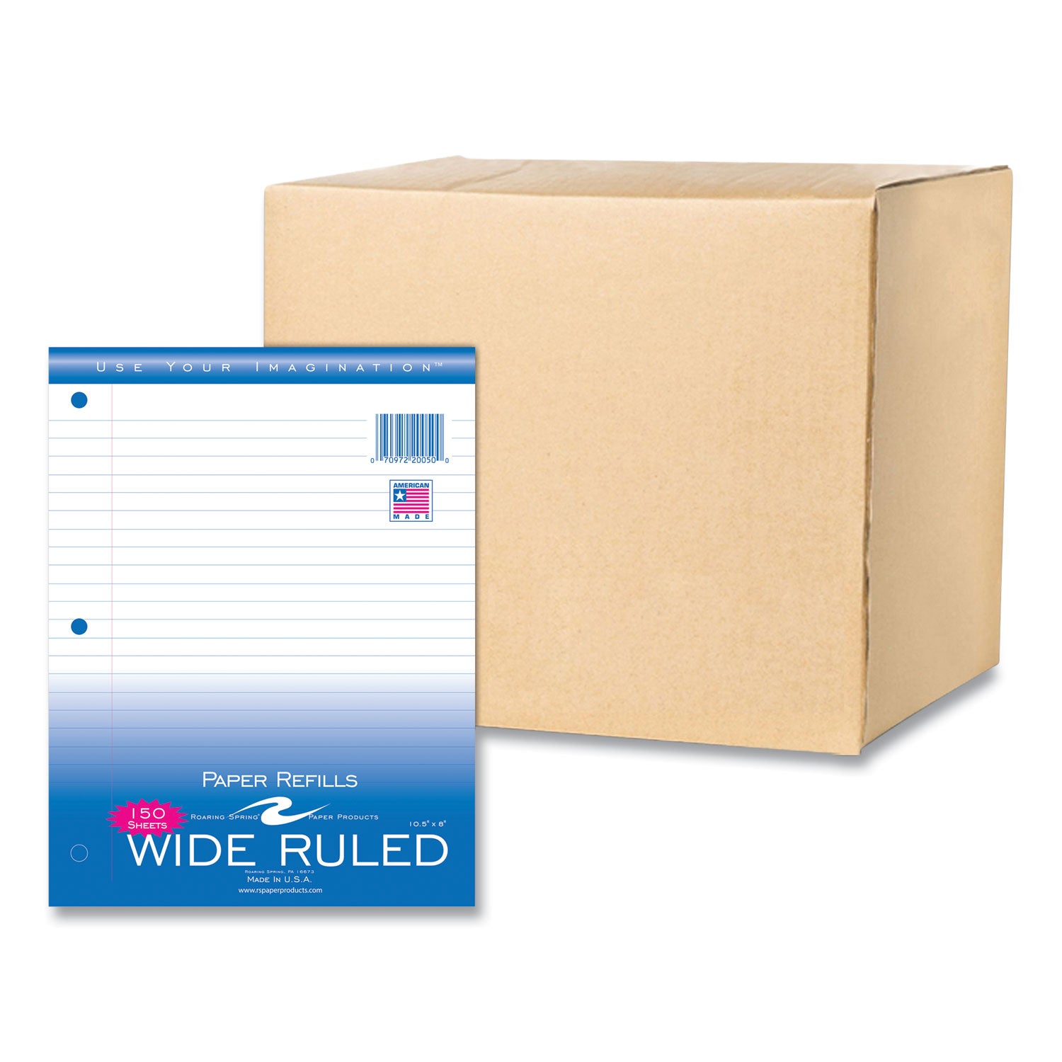 Loose Leaf Paper, 8 x 10.5, 3-Hole Punched, Wide Rule, White, 150 Sheets/Pack, 24 Packs/Carton