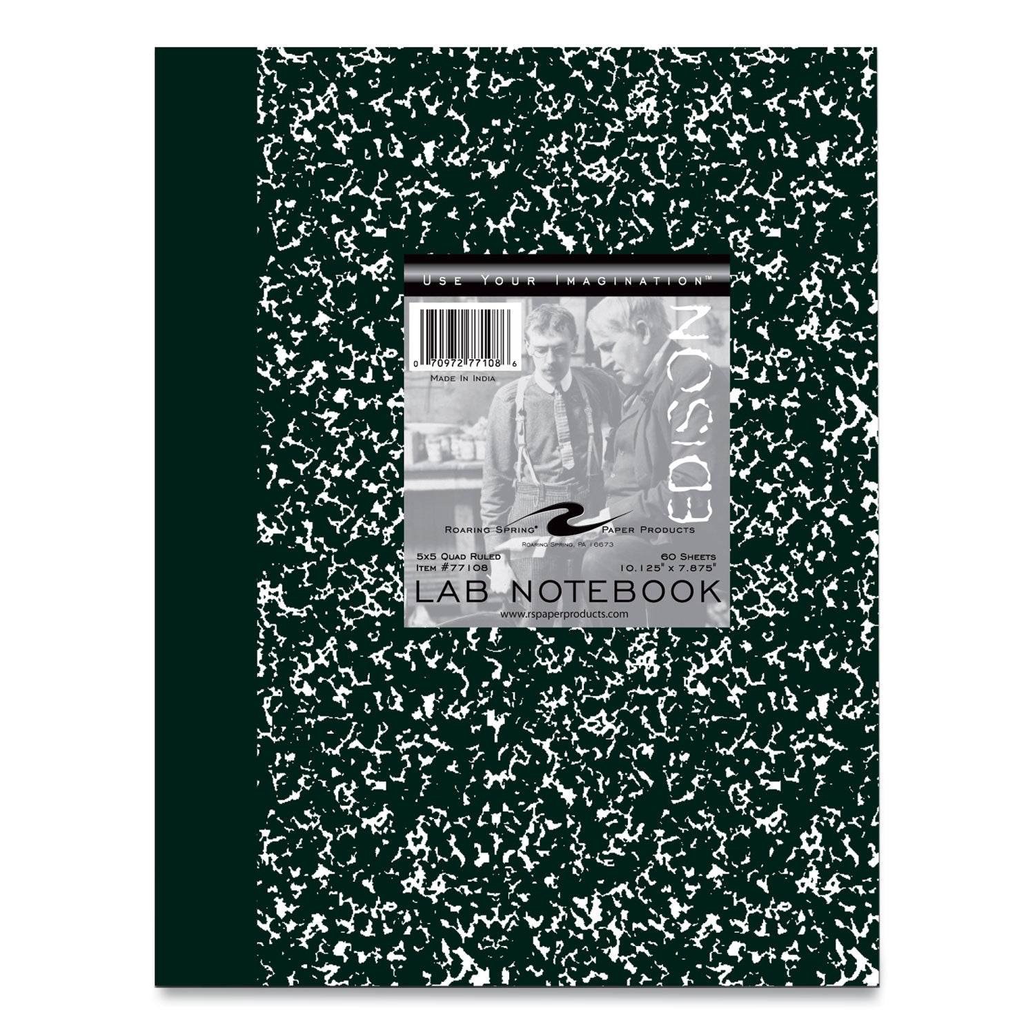 Lab and Science Notebook, Quadrille Rule (5 sq in), Green Marble Cover, (60) 10.13 x 7.88 Sheets, 24/Carton